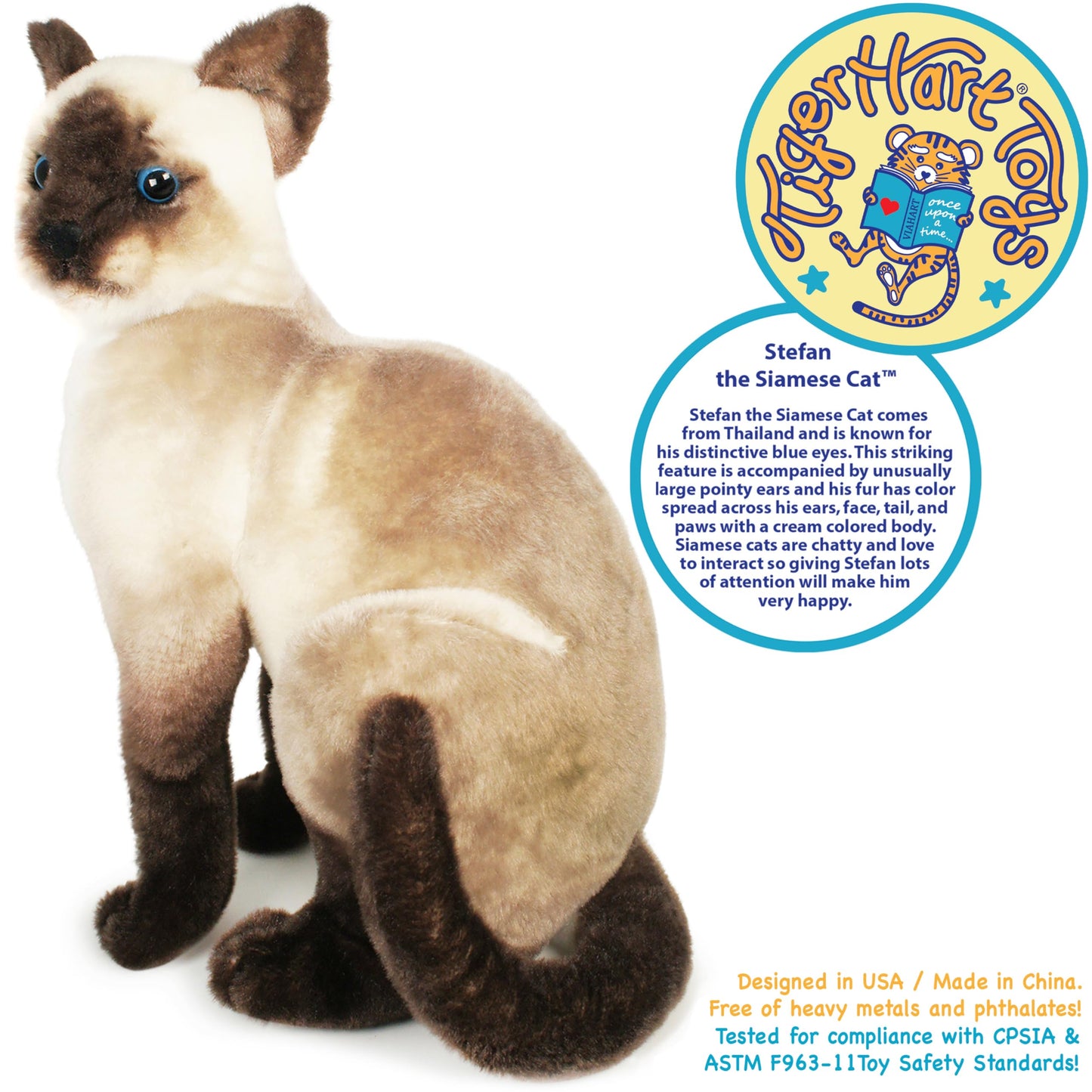Stefan The Siamese Cat - 14 Inch Stuffed Animal Plush - by TigerHart Toys
