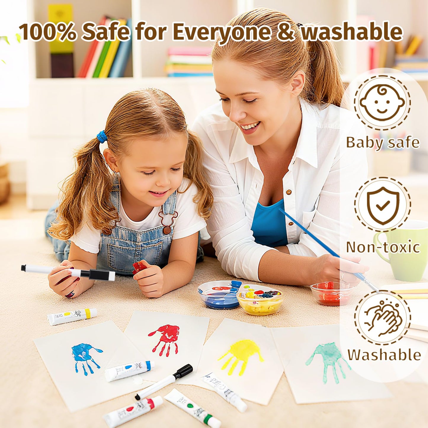 Emfogo 360 Rotating Family Handprint Kit, DIY Craft Keepsake Wooden Frame, Baby Footprint Kit, 5 Paint Colors Included, Non-Toxic Paints&Transparent Sheets, Gifts for Handprint Family Keepsake（Brown）