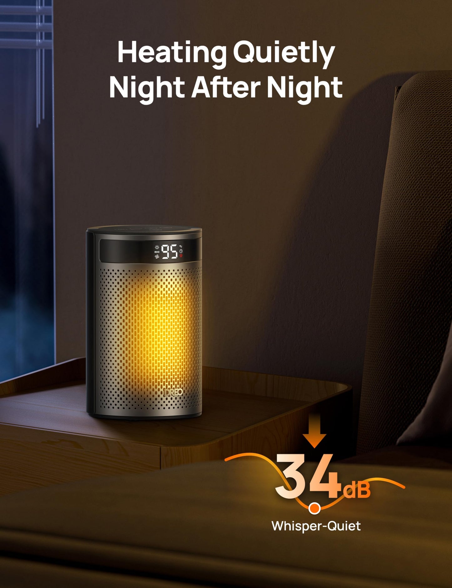 DREO Space Heaters for Indoor Use, Portable Heater with Thermostat, 1-12H Timer, Remote, Eco Mode, 1500W PTC Ceramic Fast Safety Heater for Office Bedroom