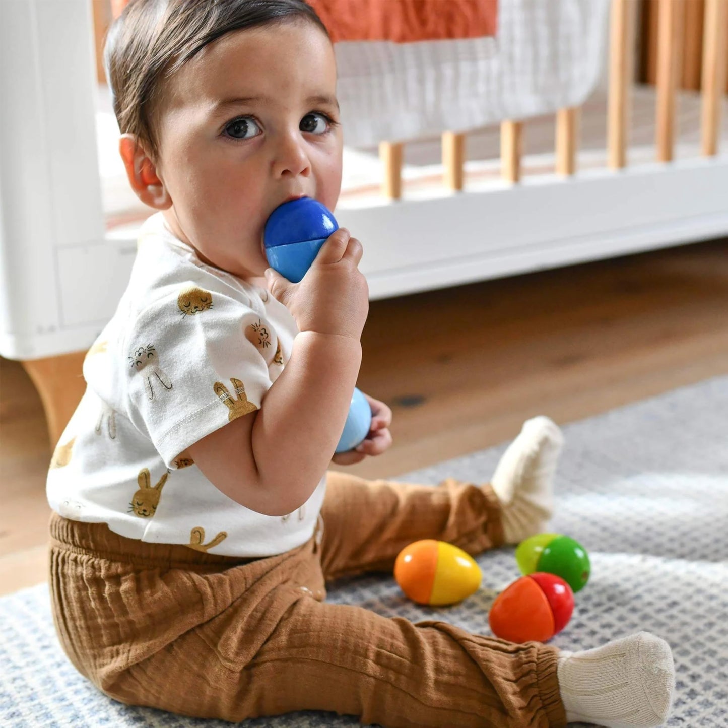 HABA Musical Eggs - 5 Wooden Eggs with Acoustic Sounds, Made in Germany, Kids Musical Instruments, Montessori Toys, Learning Toys & Music Play 2 yrs+