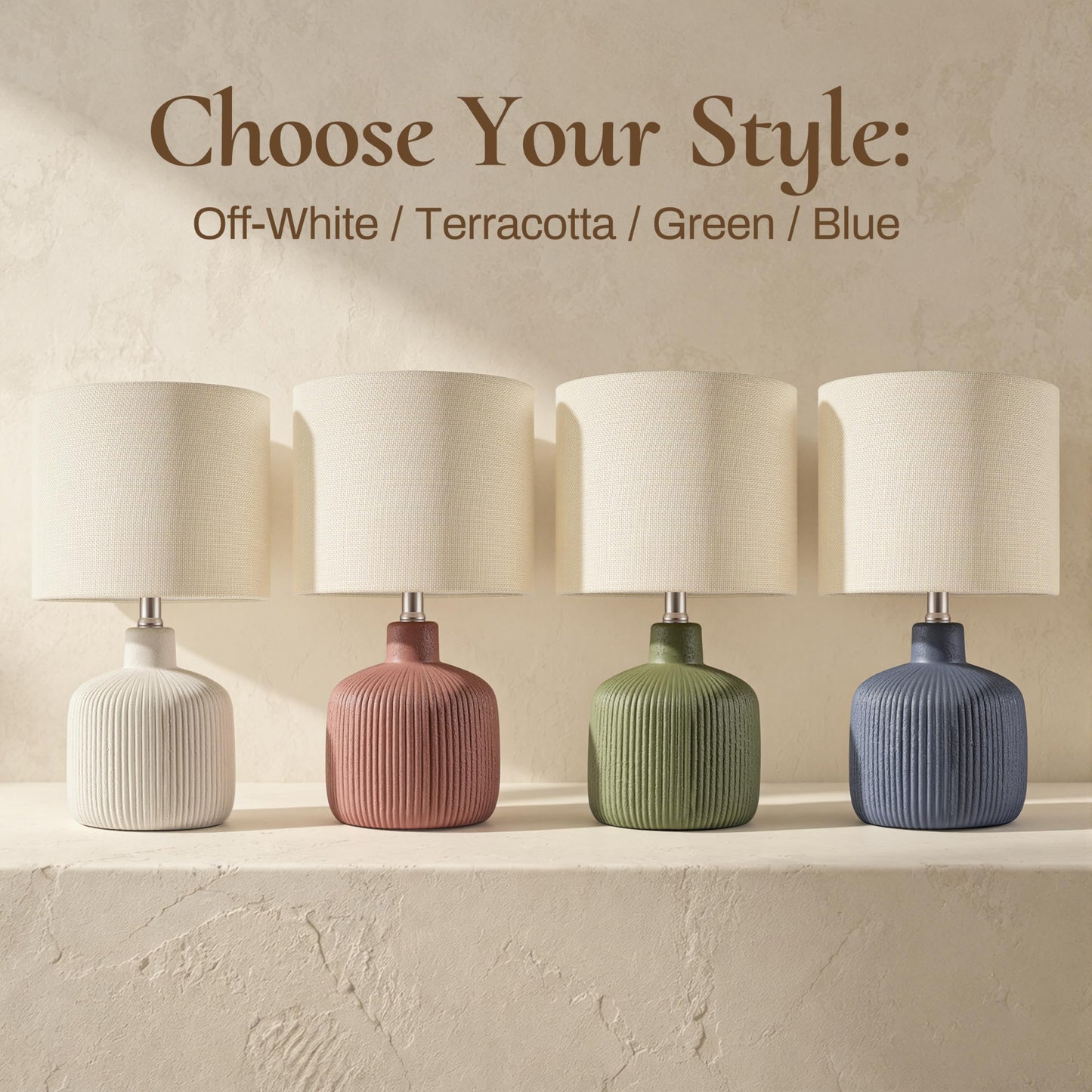 KAWOTI Ceramic Table Lamp, Off-White, 17.75"