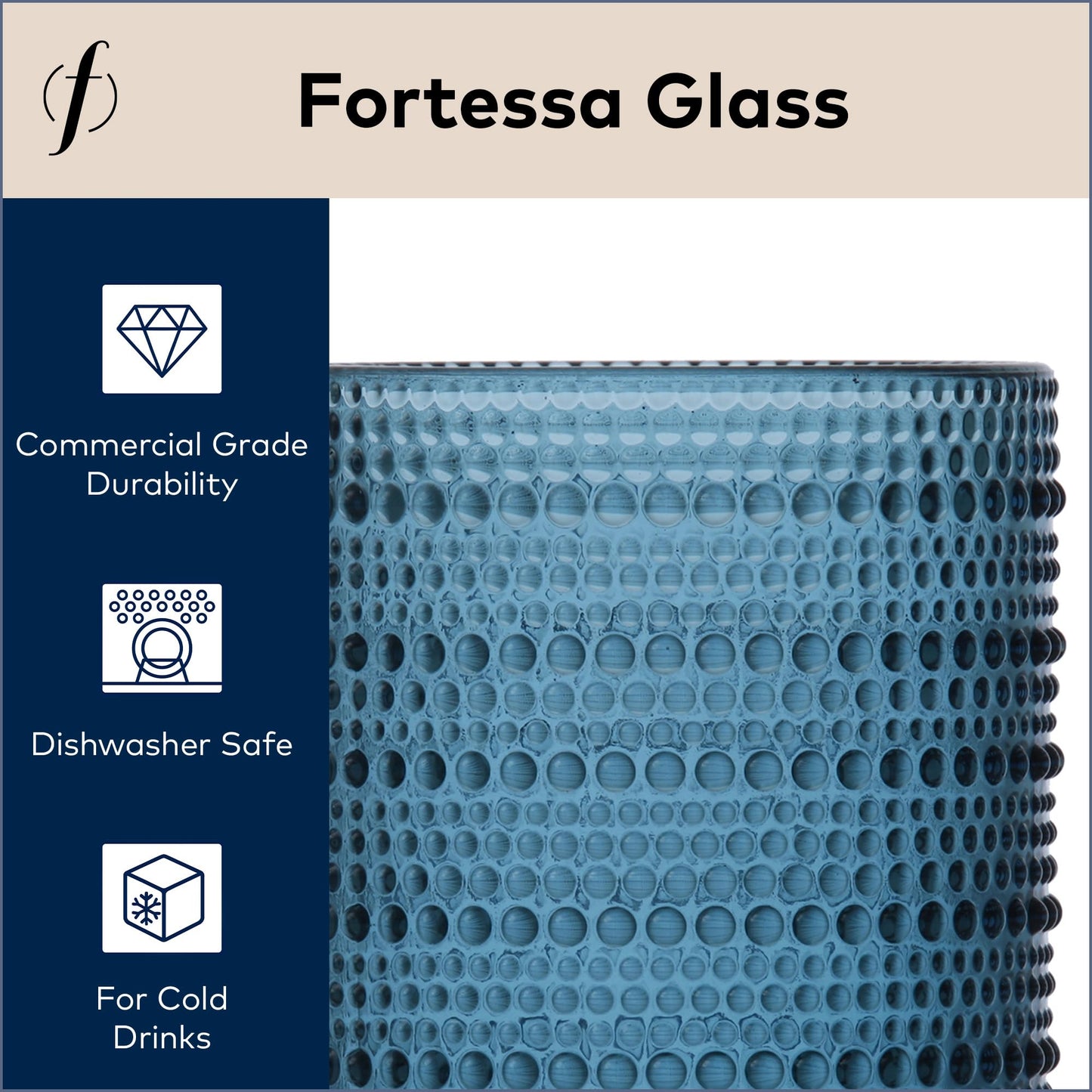 Fortessa Jupiter Beaded Hobnail Glass, 13 Ounce Iced Beverage (Set of 6), Cornflower Blue