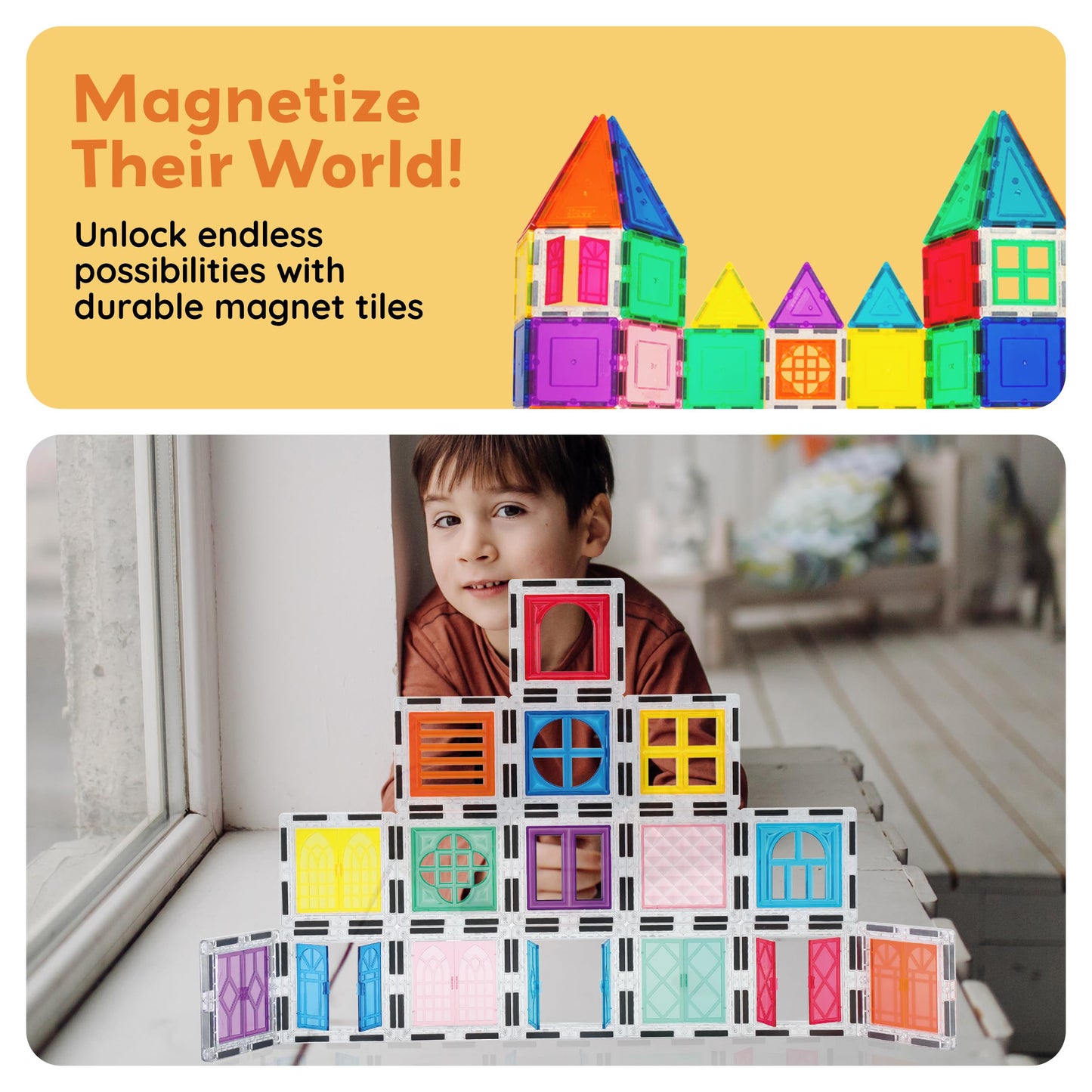 PicassoTiles Magnetic Tiles Toddler Toys Magnetic Building Blocks for Kids 61 Piece STEM Educational Toys for Girls & Boys Ages 3-12 Play for Preschool Learning Stocking Stuffer