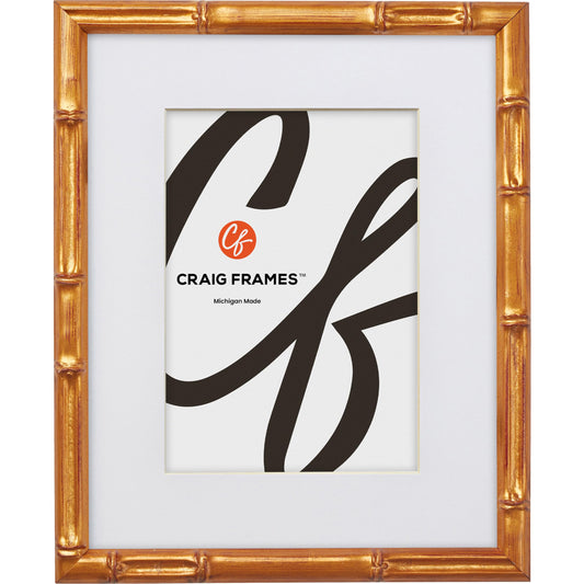 Craig Frames Faux Bamboo, 11x14 Picture Frame Matted for an 8x10 Photo, Vintage Gold