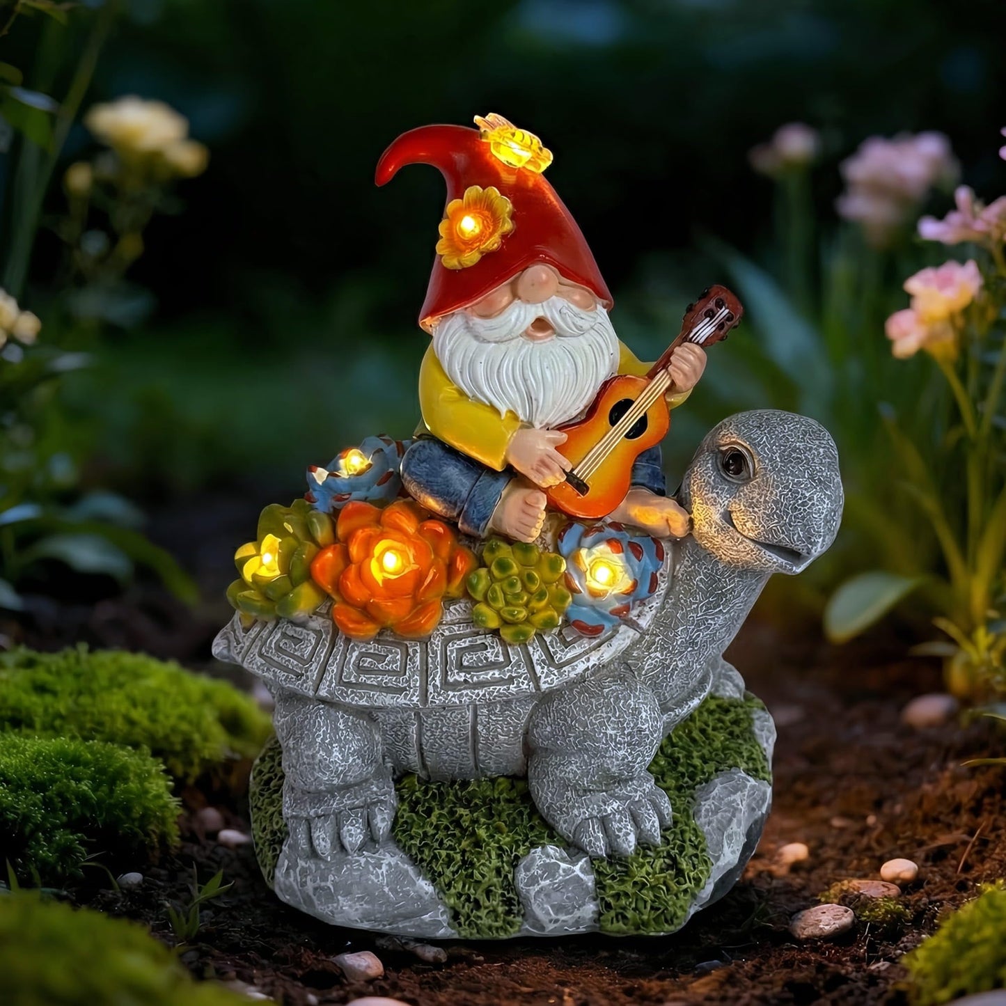 Memeyou Gnome Hide a Key Outside Gnome with Guitar Turtle Garden Decor Outdoor Key Hider Funny Yard Patio Lawn Decorations Solar Figurine Light Ornaments Housewarming for Women Mom Grandma