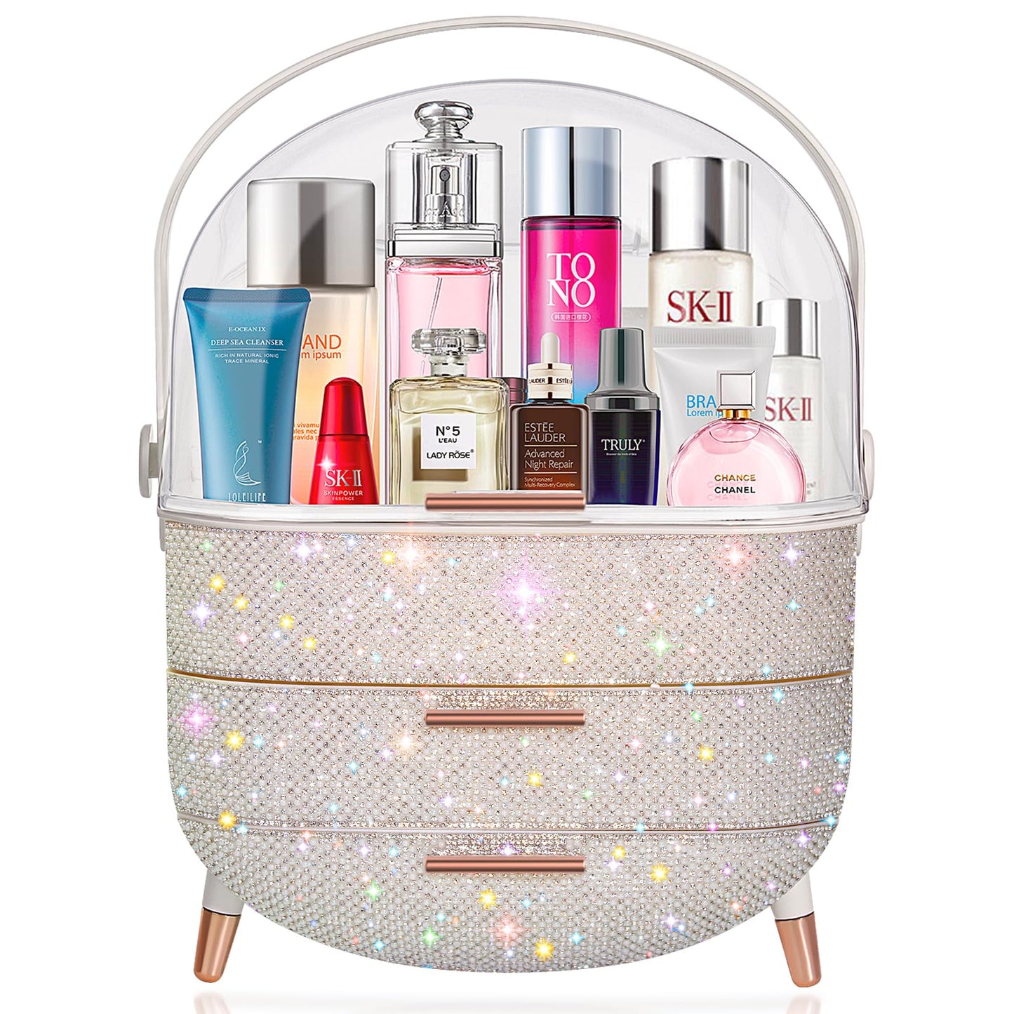 Teen Girls Gift Makeup Organizer,Skincare Organizer Jewelry Storage,Cosmetics Storage and Display Case,Make Up Holders and Organizers for Countertop,Bathroom Organizer (Pearl White)