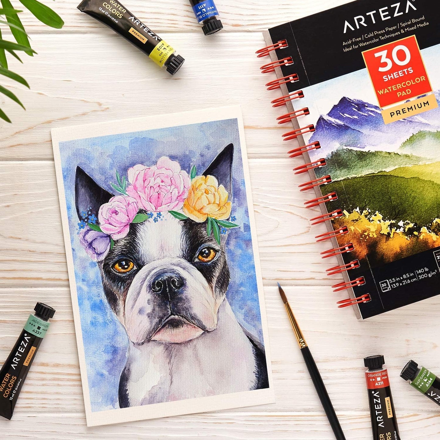 ARTEZA Watercolor Pad, Pack of 3, 5.5x8.5", 90 Sheets, 140lb/300gsm, Cold Press, Acid-Free, Art Supplies for Watercolor Techniques and Mixed Media