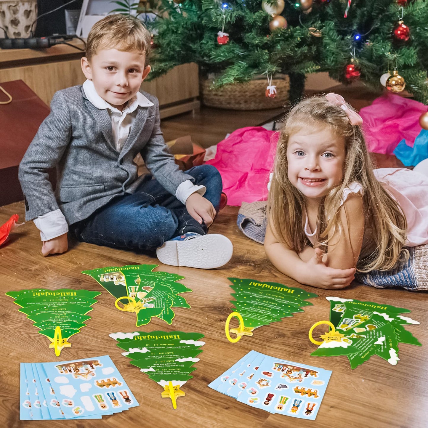 27Sets Christmas Crafts Nativity DIY Christmas Tree Stickers Play Set VBS Religious Scene Jesus Story Christian Storytelling Kit Church Decor