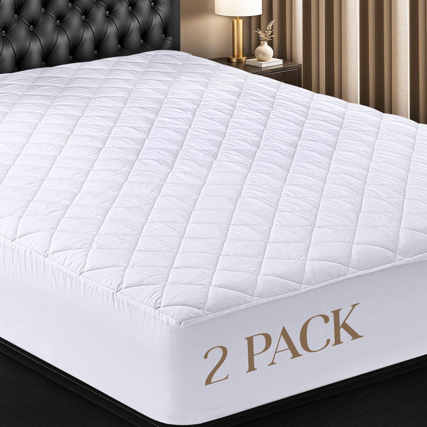 Quilted Fitted Mattress Pad 2 Pack, King Mattress Protector Topper with Deep Pocket Stretches up to 16 Inches, Machine Washable Mattress Cover by Utopia Bedding (White)