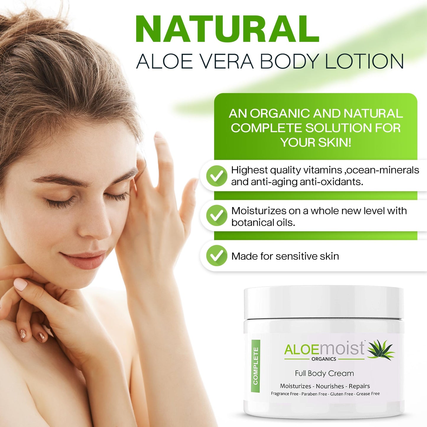 Natural Aloe Vera Body Lotion - Face & Body Moisturizing Cream with Organic Aloe Vera Gel, Vitamin E Oil, Vitamin C, Retinol Cream, Shea Butter – Anti Aging Face Moisturizer for Women, 8 Oz Pack of 2