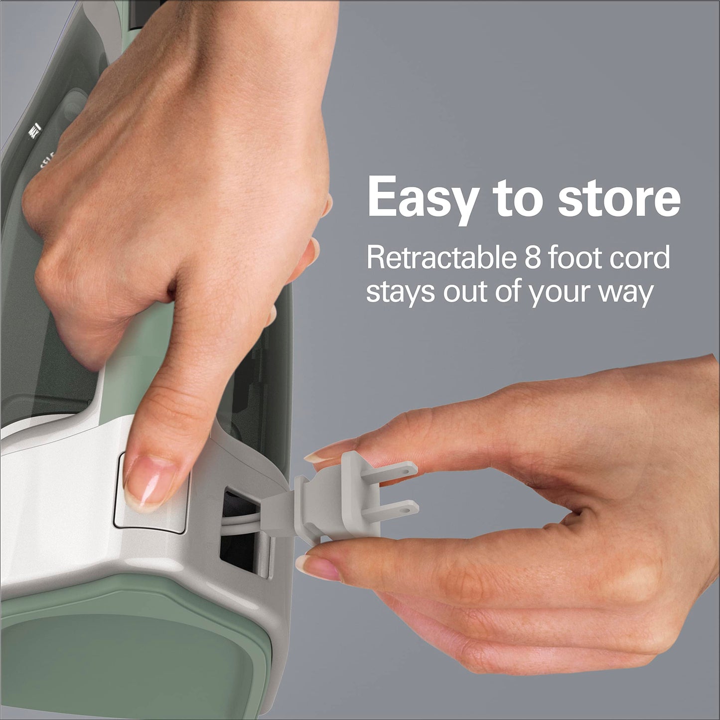 Hamilton Beach Steam Iron & Vertical Steamer for Clothes with Scratch-Resistant Durathon Soleplate, Digital Fabric Selector + 8’ Retractable Cord, 3-Way Auto Shutoff, Anti-Drip, 1800 Watts, Green