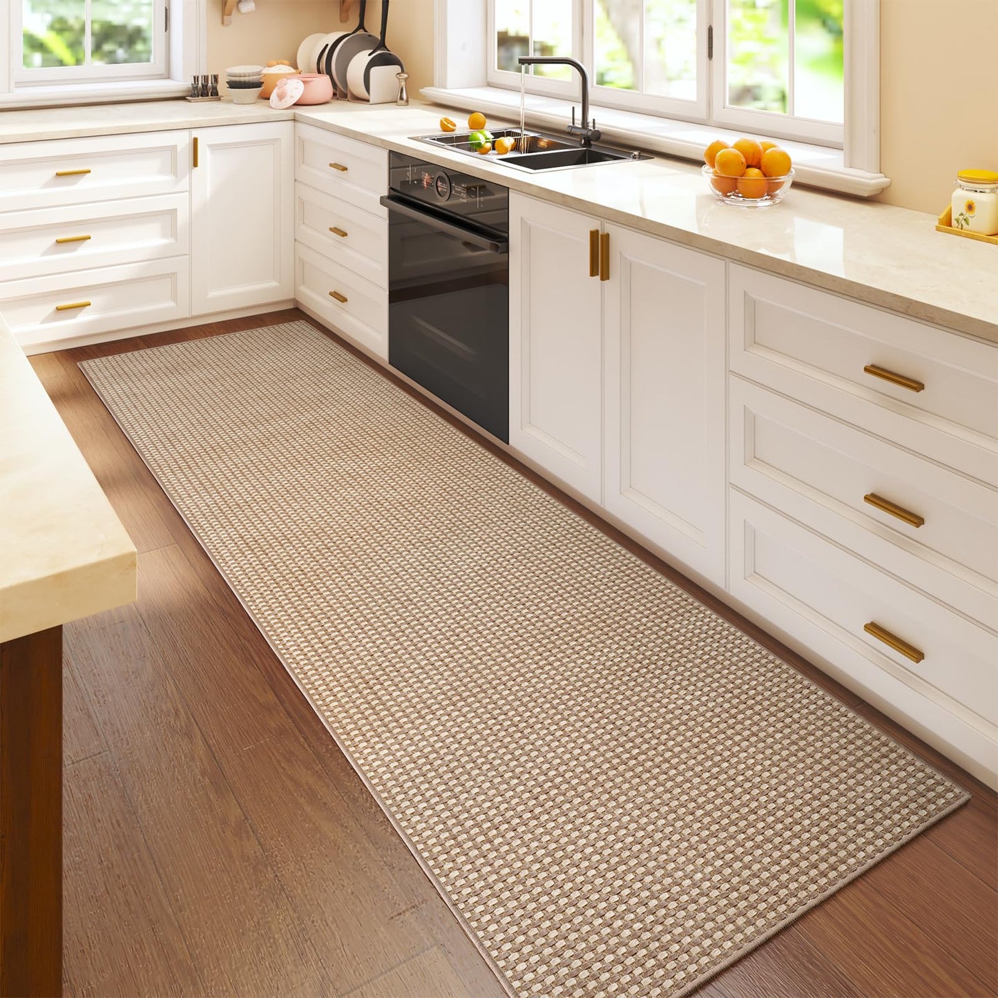 YDKGL 2x6 ft Boho Kitchen Runner Rugs Mat Non Slip Woven Runners for Hallways Washable, Soft Long Entryway Laundry Hall Floor Runner Carpet for Indoor Backdoor Bedroom Kitchen Living Room, Brown