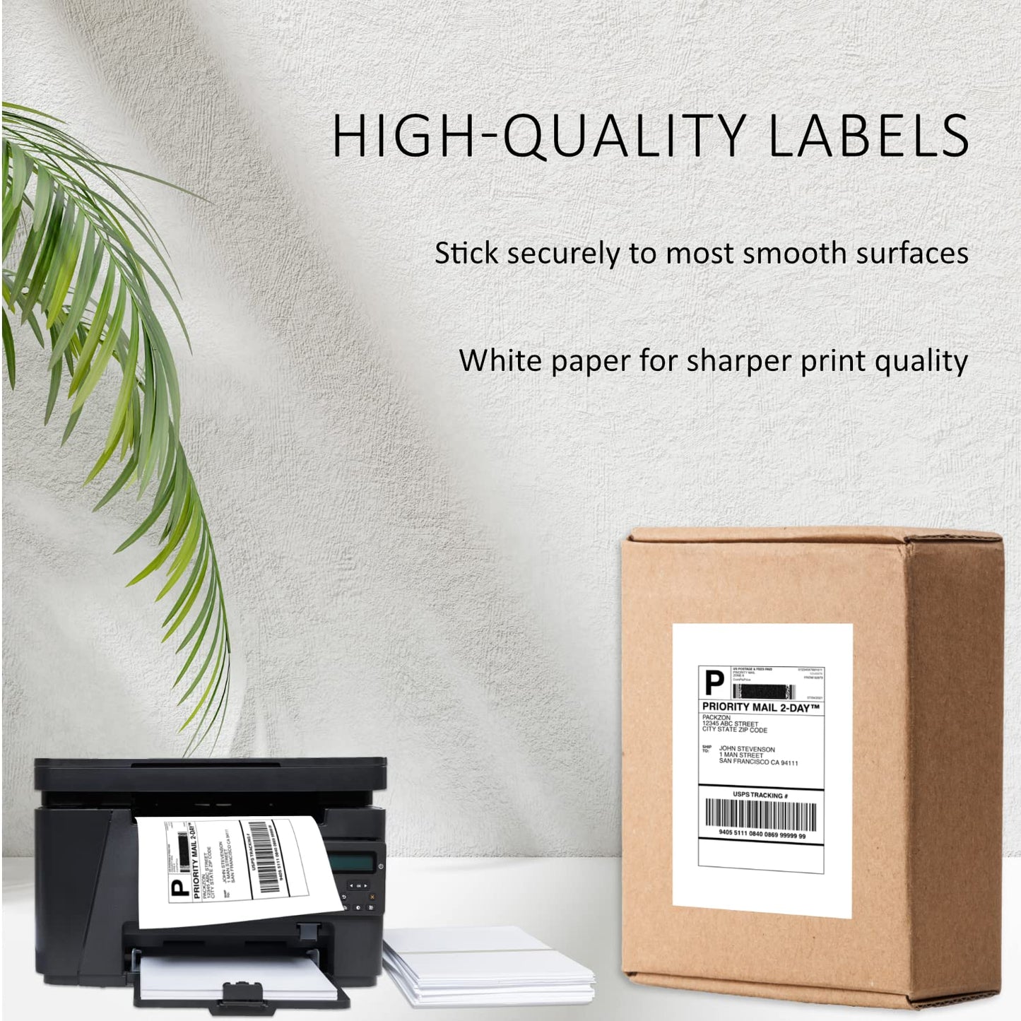 PACKZON Shipping Labels with Self Adhesive, Square Corner, for Laser & Inkjet Printers, 8.5 x 5.5 Inches, White, Pack of 1000 Labels