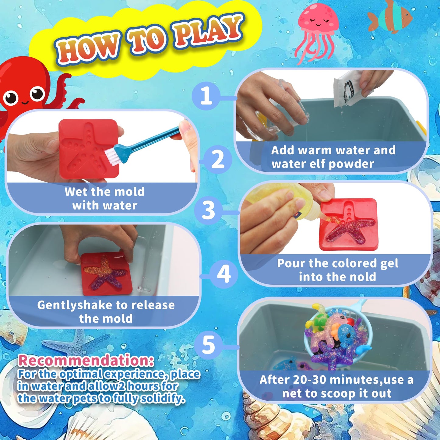 HunDun 21 Colors Magic Water Gel Kit for Kids, Water Gel Kit Pets,21 Gels & 14 Molds,DIY Squishy Toys Maker Set.Night Glow & Glitter, Birthday Gifts for Kids Toys 3+
