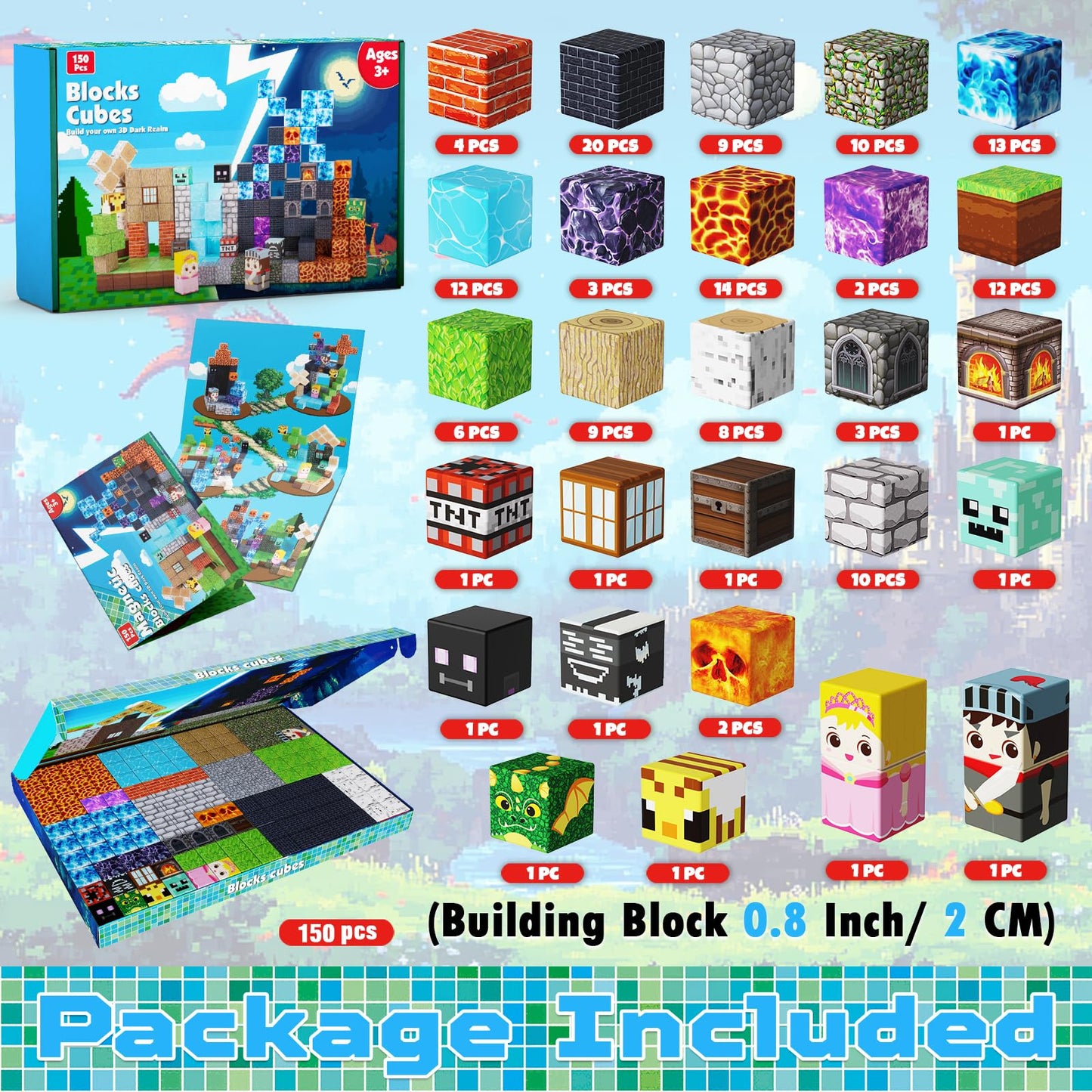 Magnetopia Building Blocks - 150PCS Building Cubes Dark Hell Forest Castle, STEM Build Toys for Kids Age 3+, Montessori Stacking Construction Toys Gift for Boys Girls Age 4-8, 8-12