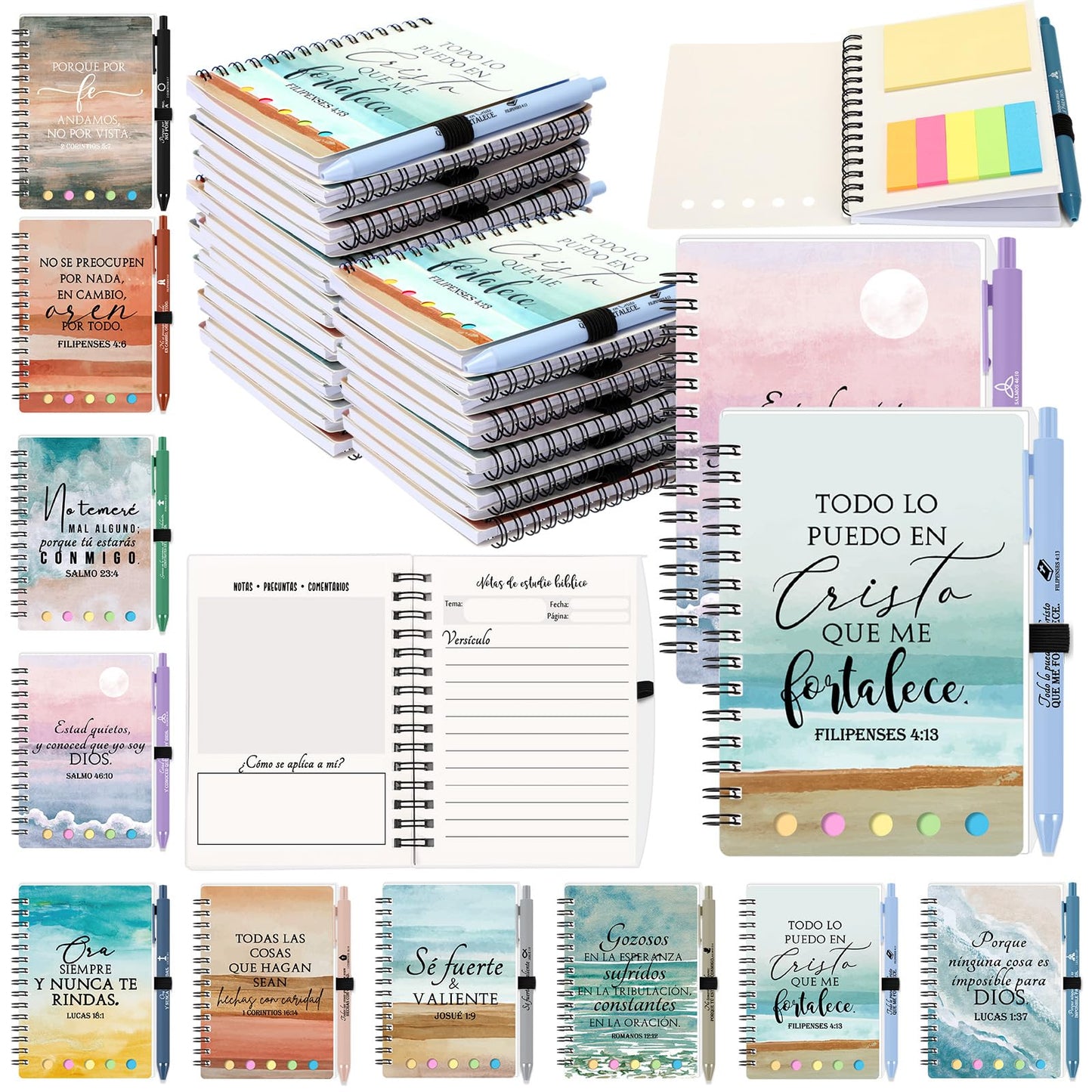 Kosiz 40 Pcs/20 Set Christian Women Gifts Prayer Journal for Woman Christian Notebook with Bible Ballpoint Pen Religious Gifts for Church Members Pastor Bible Study(Watercolor,Neutral)