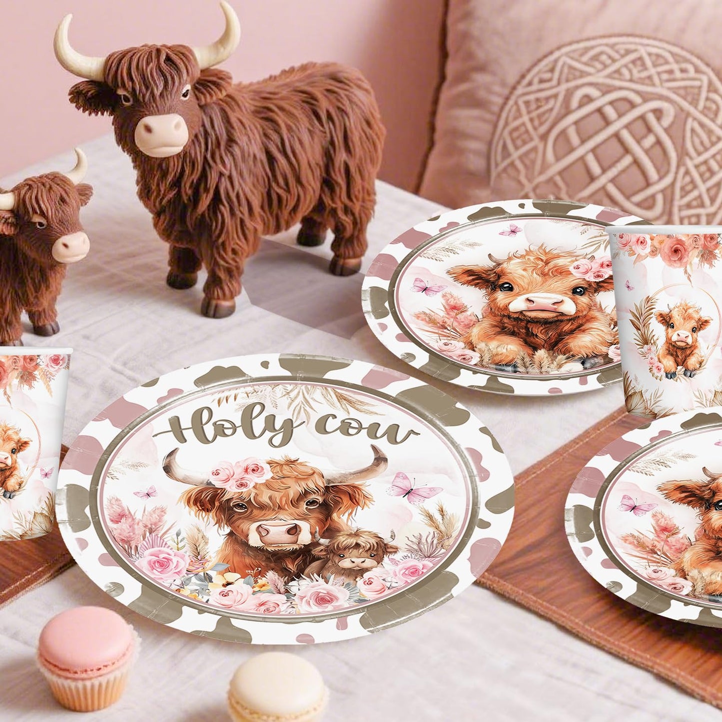 Highland Cow Baby Shower Decorations, Complete Pink Baby Shower Decorations, Holy Cow We're Having a Baby Banner Balloons Backdrop Paper Plates and Napkins Decor