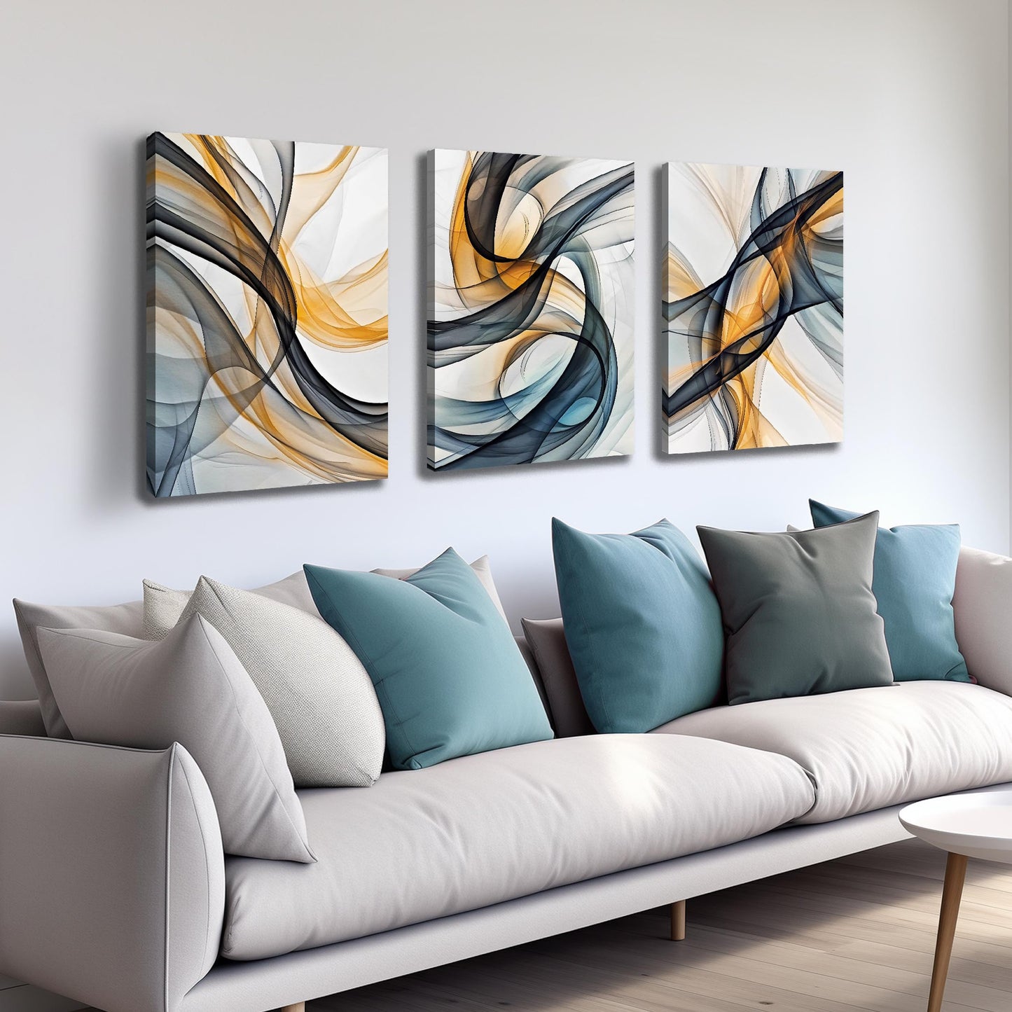 WVMAPTA Blue Yellow and White Wall Decorations for Dining Room 3 Piece Wall Art for Kitchen Abstract Wall Art for Bathroom Size 16 x 24 Inch