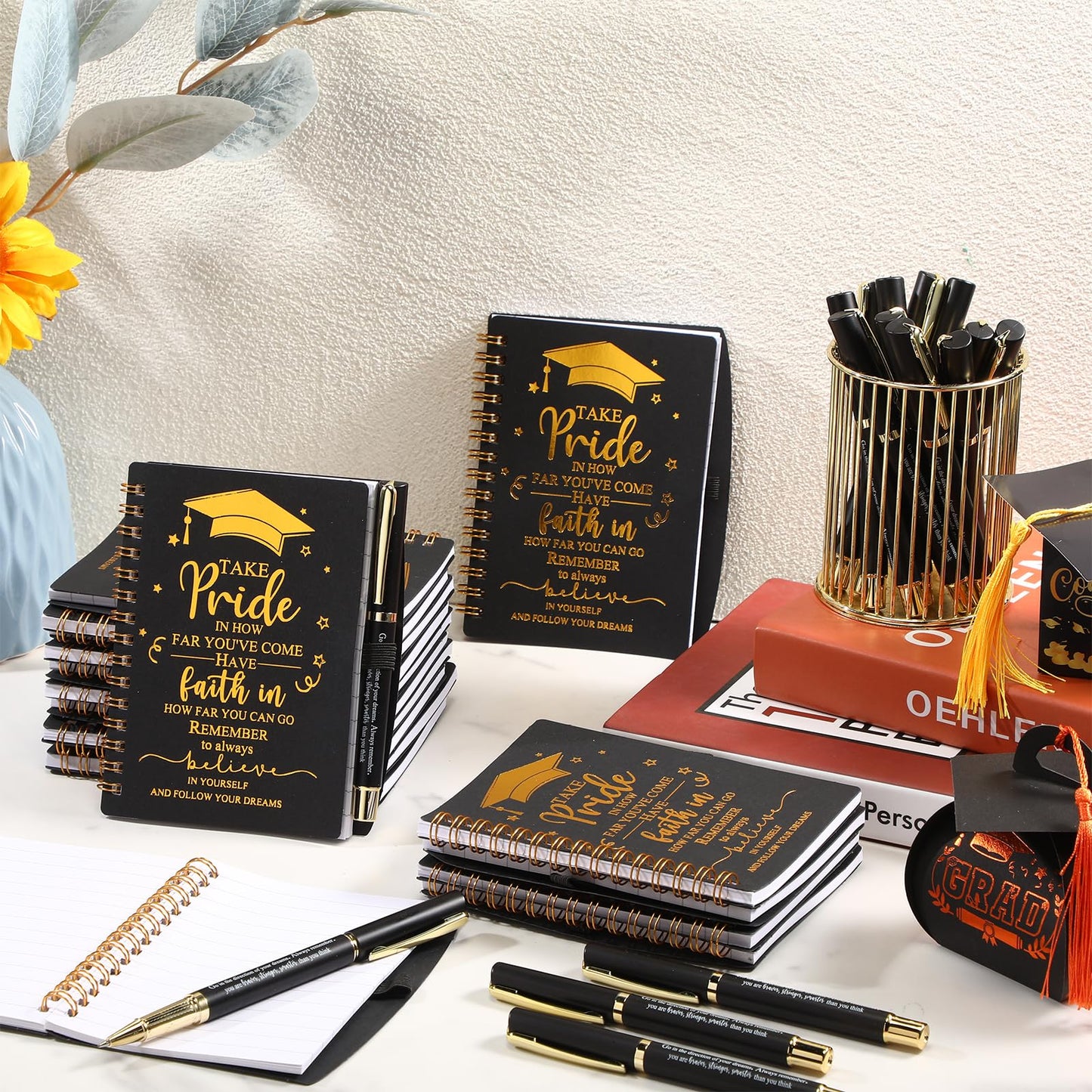 FillTouch 20 Sets 2026 Graduation Gifts Bulk Inspirational Spiral Journal with Motivational Pen Kraft Notebooks Class of 2026 Gifts for College Graduate (Black)