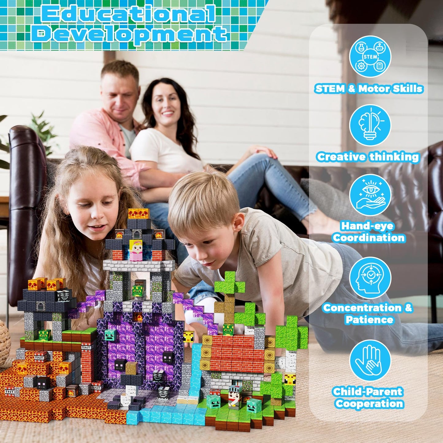Magnetopia Building Blocks - 150PCS Building Cubes Dark Hell Forest Castle, STEM Build Toys for Kids Age 3+, Montessori Stacking Construction Toys Gift for Boys Girls Age 4-8, 8-12