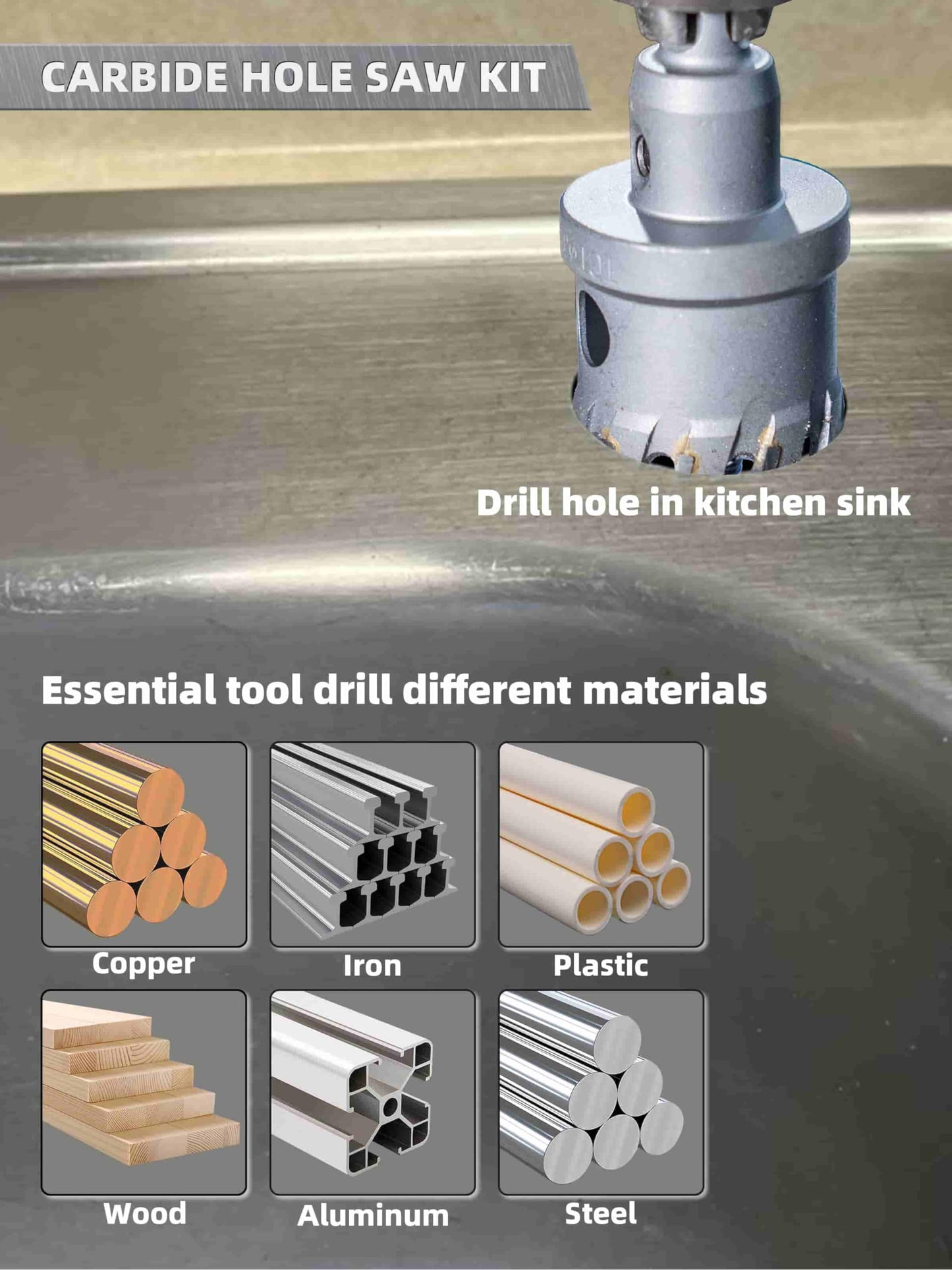 HIGHFIRE 20pcs Carbide Hole Saw Kit with Case, Carbide Tipped Hole Cutter with Pilot Drill bit for Stainless Steel, Iron, Aluminum, Alloy, Plastic
