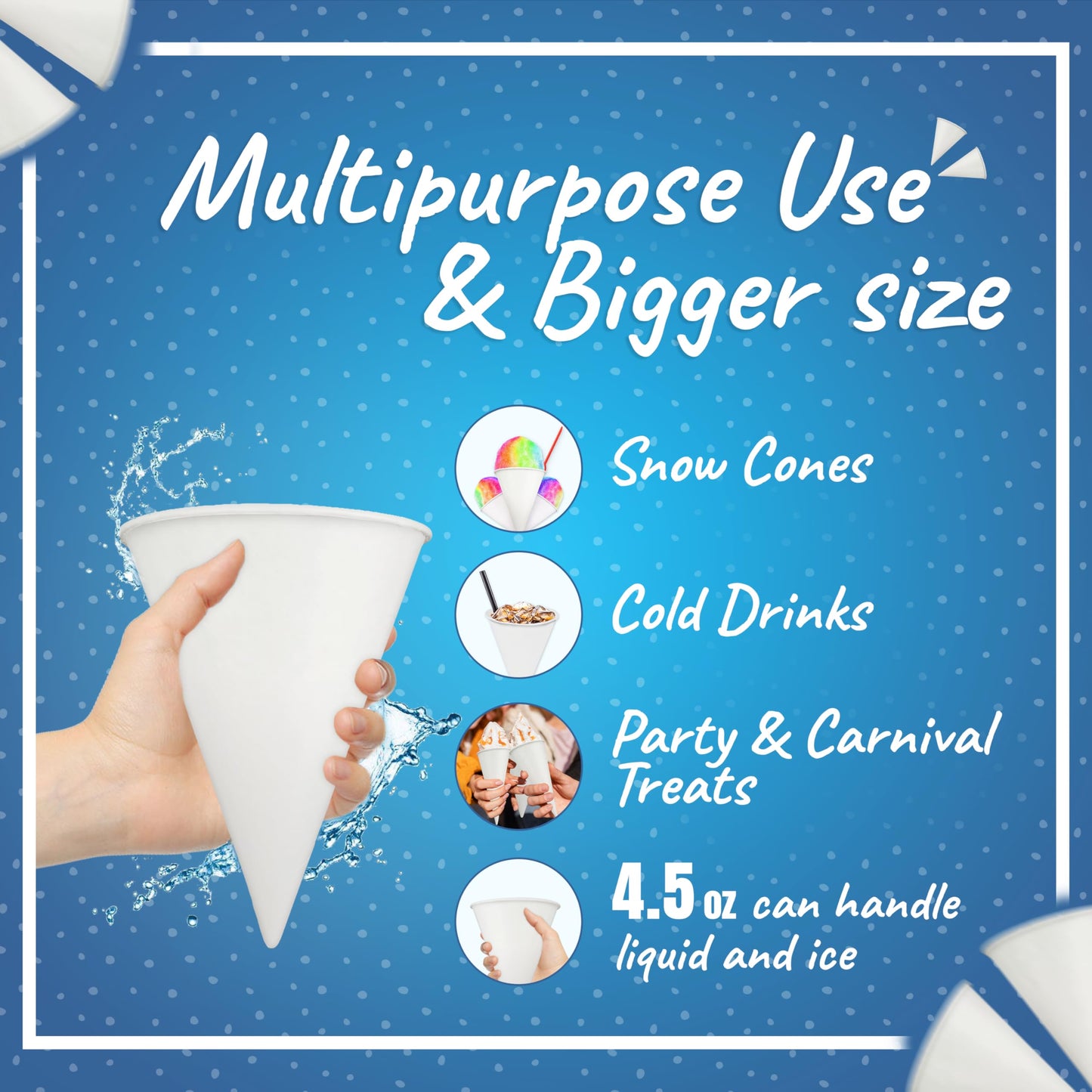 EXITOGLOBAL Paper Snow Cone Cups Bulk (Pack of 800-4.5 Oz) Paper Cone Cups for Water Cooler Dispenser, Leak-Proof, Snowcone 4.5 oz, Snow Ideal for Events, Quick Hydration & Efficient Cleanup