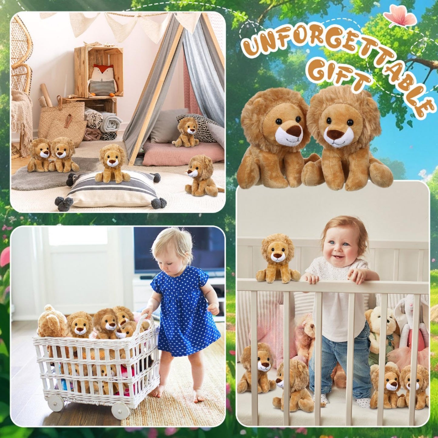 VercanMonth 12 Pieces Lion Plush Set 6 Inches Cuddly Lion Stuffed Animal Soft Cuddly Plushie for Boys Girls Birthday Favors Gifts Forest Party Decor