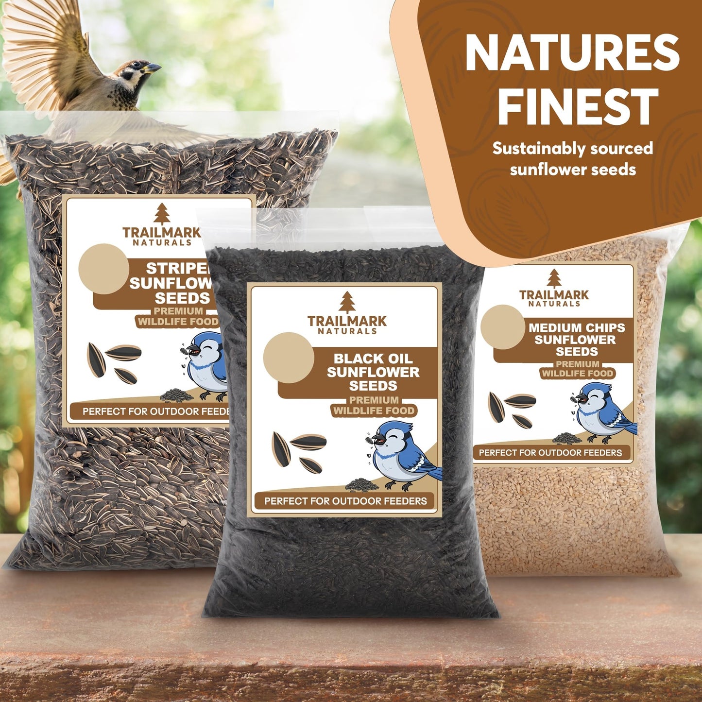 Trailmark Naturals 15 LB Medium Sunflower Chips, Shelled Seeds for Birds – Premium Wildlife & Bird Food – Grown in USA - Non-GMO - Medium Chip Sunflower Seeds for Wild Birds and Backyard Feeders