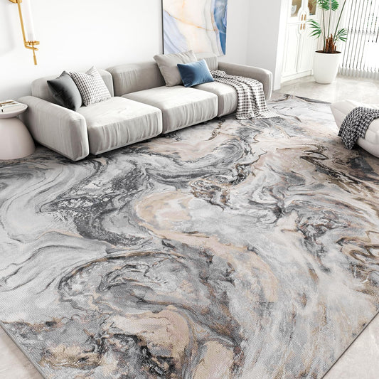 5x7 Area Rugs for Living Room, Modern Abstract Rug for Bedroom, Cream and Grey Machine Washable Rug, Large Stain Resistant Carpet for Dining Room Playroom Home Office, Pet & Kids Friendly