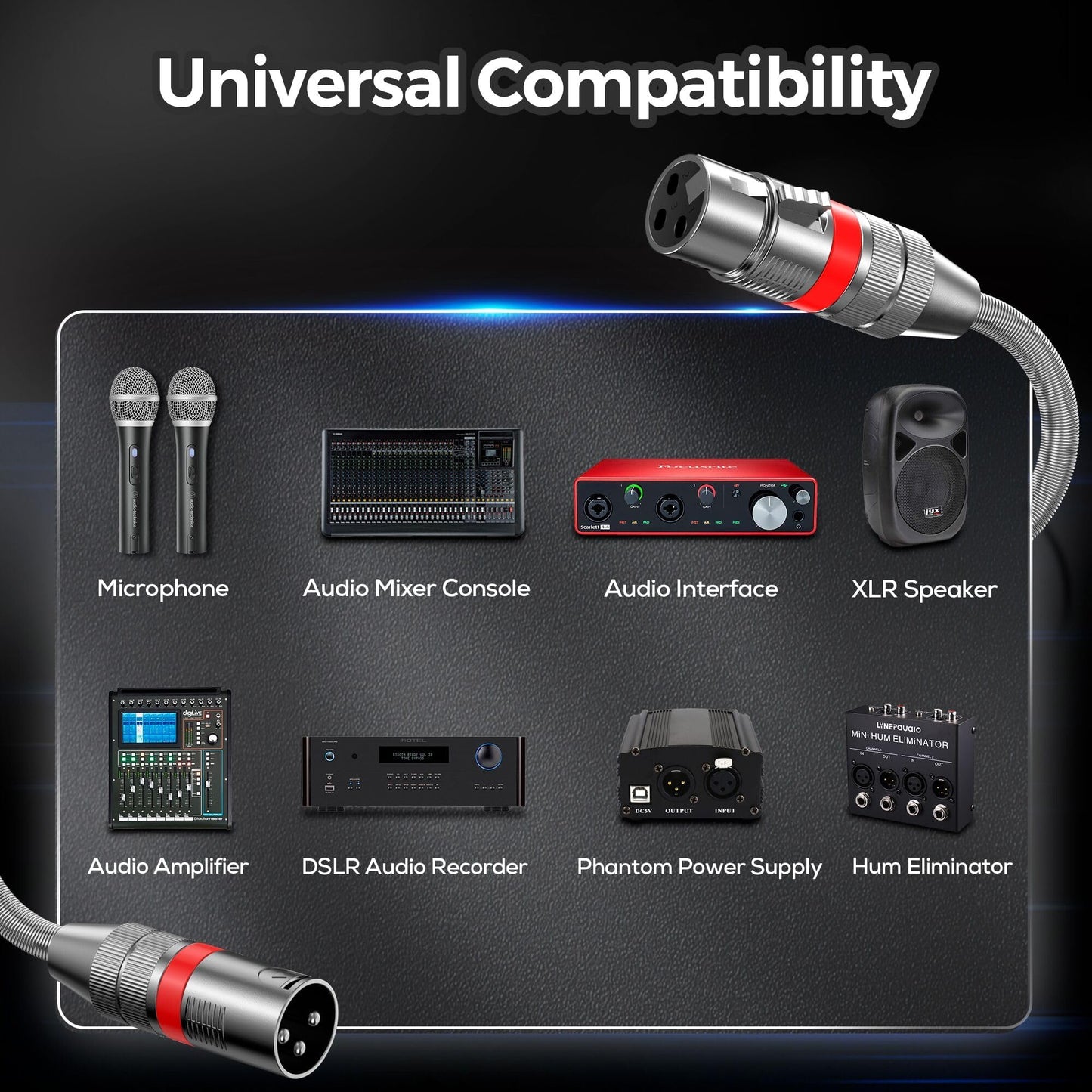 XLR Cables 100FT 2 Pack, Premium Heavy Duty Balanced Microphone Cable with 3-Pin XLR Male to Female Microphone Cord Connector Compatible with Microphones, Mixer,Speaker Systems,Preamps and More