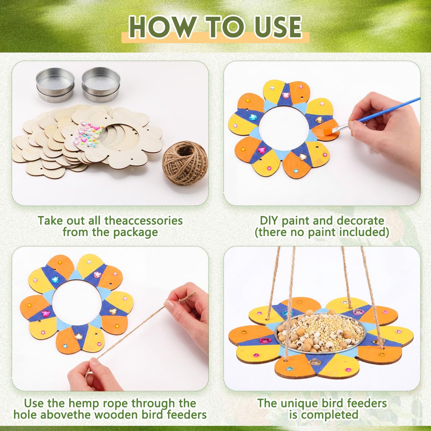 CroBlissful 12 Pack Bird Feeder Craft Kits for Kids DIY Your Own Bird Feeders with Paint and Paintbrushes Wooden Arts and Crafts for Kid Ornaments to Paint Feeders Craft for Garden (Petal Shaped)