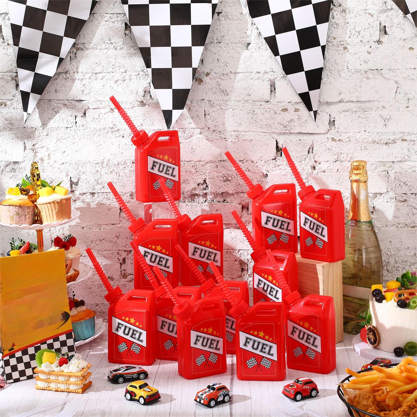 Mifoci 24 Pack Race Car Fuel Can Cups Set 11 oz Car Fuel Can Drinking Cups with Straw Racing Car Theme Birthday Party Favor for Kids Racing Car Theme Birthday Party Baby Shower Supplies
