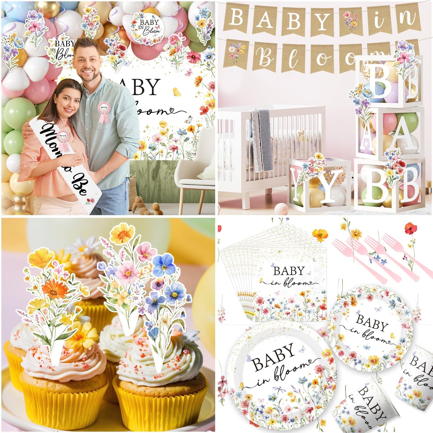 275Pcs Baby in Bloom Baby Shower Decorations for Girl Wildflower Baby in Bloom Disposable Paper Plates,Balloons Arch,Cake Topper,Backdrop,Cup,Tablecloth for Floral Baby Shower Party Decor Supplies