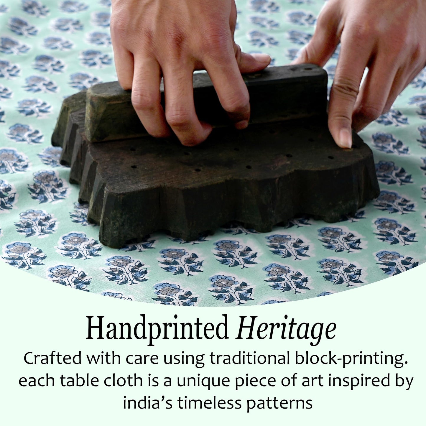 CPC Round Tablecloth- Cotton Indian Block Print Tablecloth -Handmade Printed Washable Cotton Table Cloth - Spring/Summer, Wedding Table Cover - Poppy Blue 90 Inches