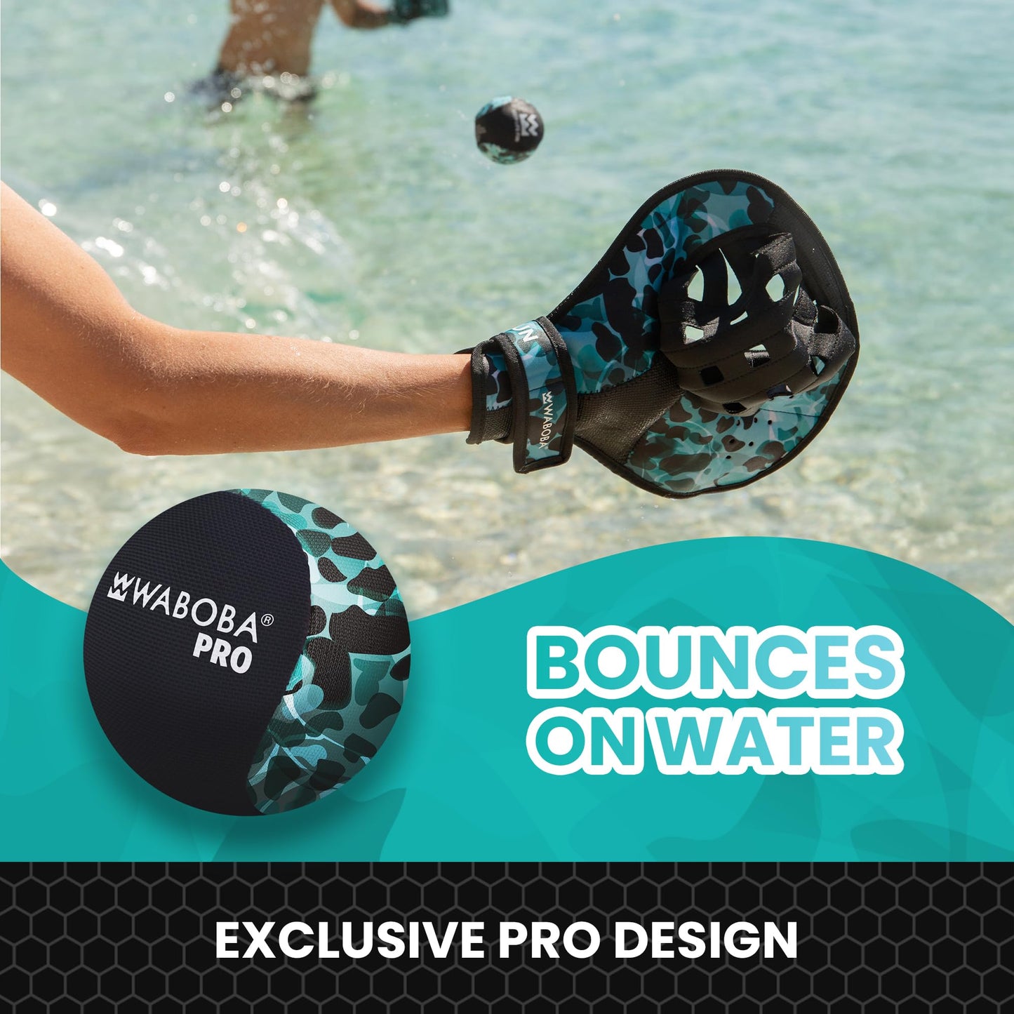 Waboba Catch Water Gloves Pro Water Bouncing Ball Set - for Beach Games & Swimming Pool Toys – 2 Baseball Style Mitts for Catching Water Balls – One Size Ambidextrous Design