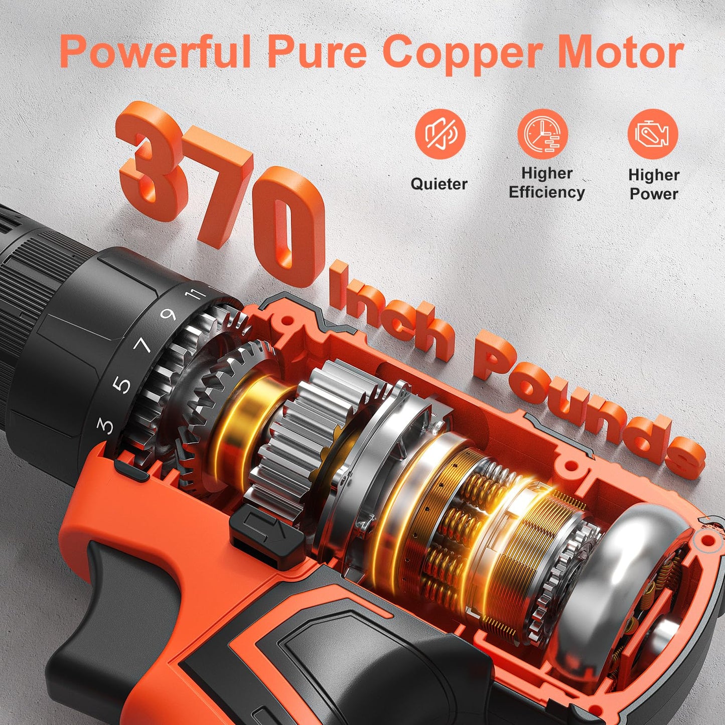 Cordless Drill, 20V Power Drill, Double 2000mAh Power Pack Electric Drills, Cordless Drills with Power Pack and Charger, 3/8" Keyless Chuck Screwdriver with 25+1 Max 370 In-lb Torque, 42Pcs Bits
