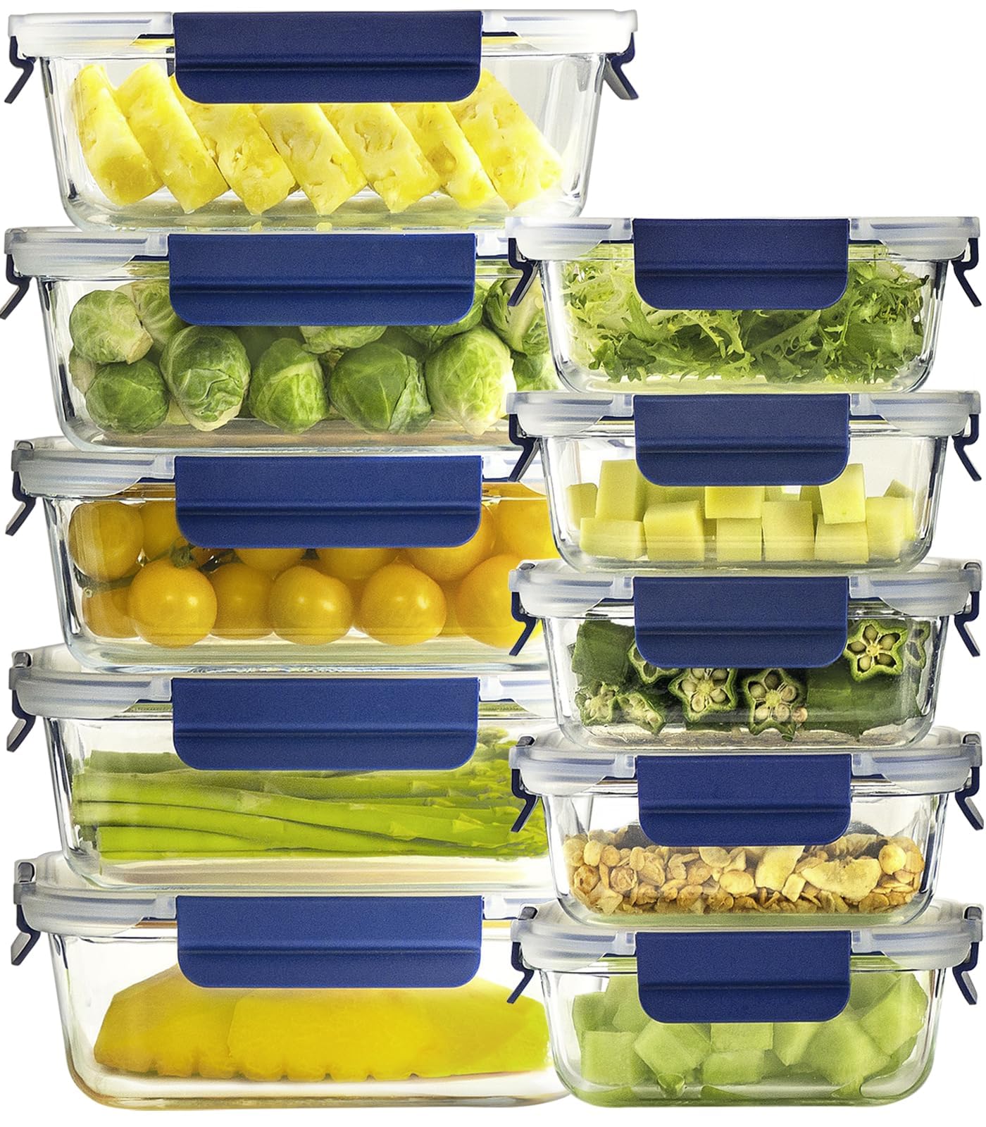 Coccot Glass Food Storage Containers with Lids Airtight, 10 Pack Meal Prep Containers, Bpa-free Lid Glass Lunch Box