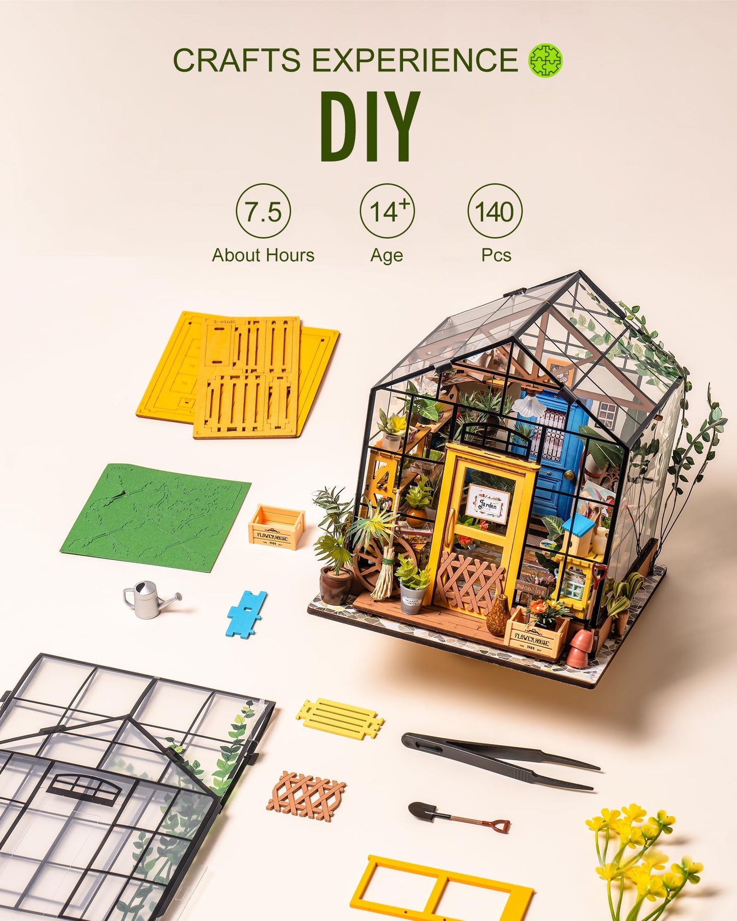 Rolife DIY Miniature House Kit Greenhouse, Tiny Home Kit for Adults to Build, Mini House with Furnitures, Halloween/Christmas Decorations/Gifts for Family and Friends (Cathy's Greenhouse)
