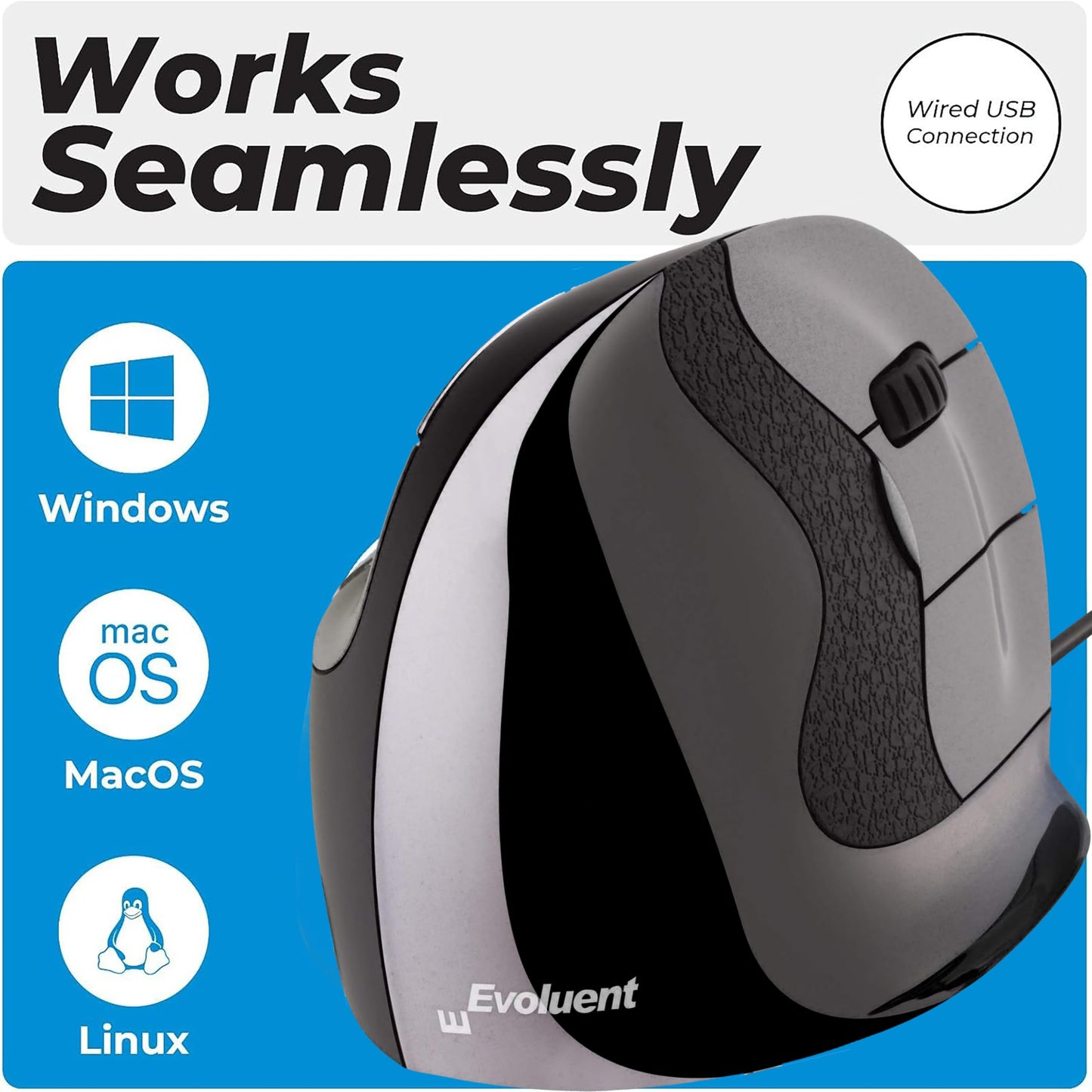 Evoluent VMDM Vertical Mouse 4 for Right Hand – Ergonomic Mouse Wired USB, Helps Reduce Carpal Tunnel, Adjustable Speed & Programmable Buttons, Vertical Ergonomic Wired Mouse, Gaming & Office Use