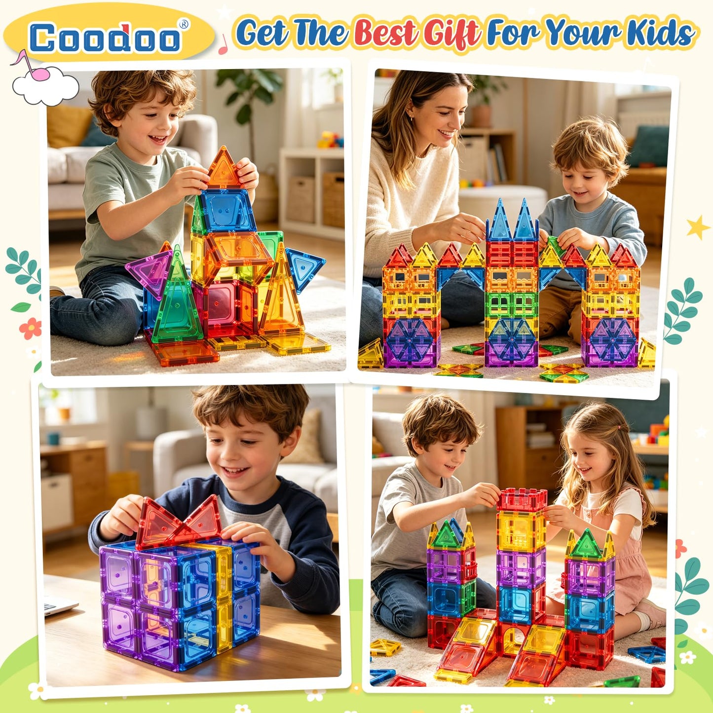 60 PCS Magnetic Building Tiles Kids Toys STEM Magnetic Blocks Sensory Toys Kids Games Magnet Building Toys for Boys and Girls Aged 3+, Kids Brain Development Preschool Kindergarten Toddler Toys