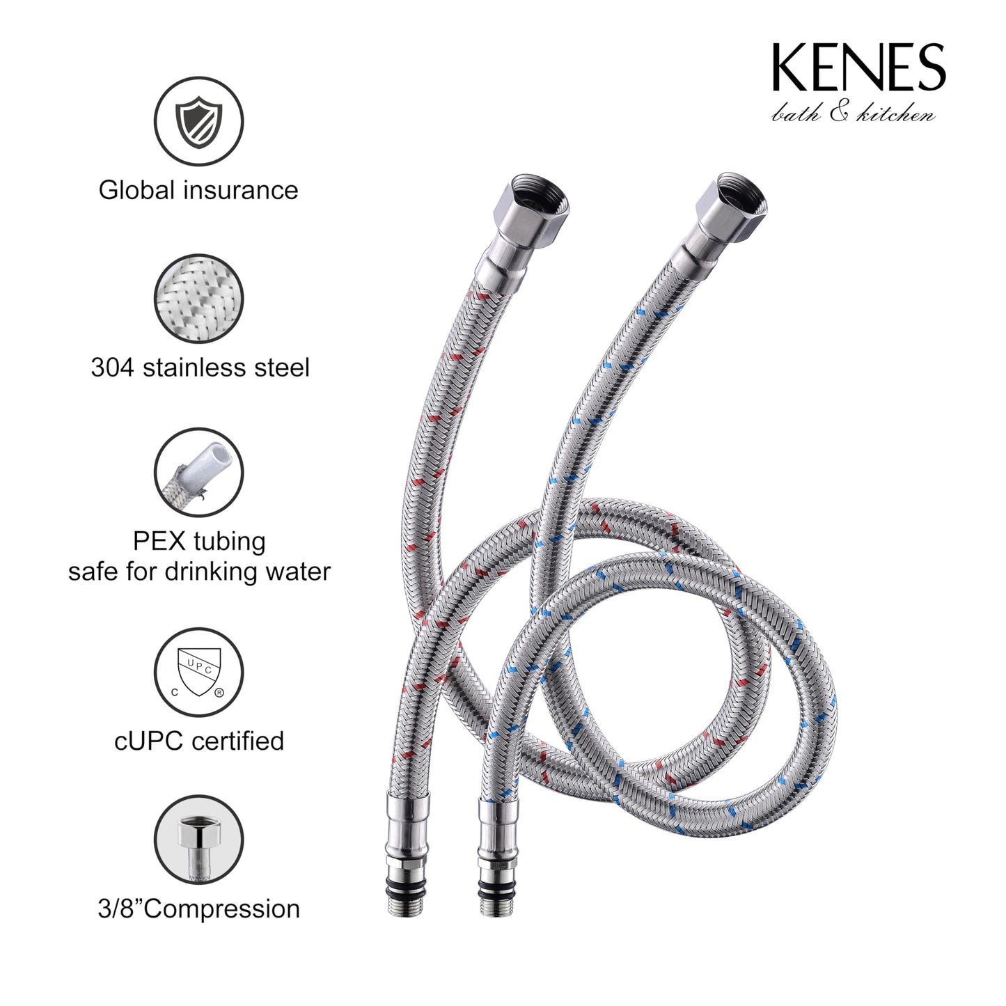 KENES Matte Black Single Handle Bathroom Sink Faucet, Stainless Steel Vanity Faucet for Bathroom Sink, with Pop Up Drain Stopper & Water Supply Hoses LJ-9031-2