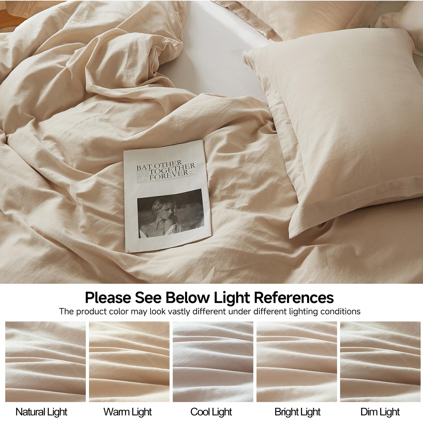 Simple&Opulence French Linen Duvet Cover Set 104"x 92"- 3 Pieces (1 Comforter Cover,2 Pillowcases)-Natural Flax Cotton Blend-Solid Color Breathable Farmhouse Bedding-Linen/Beige, King