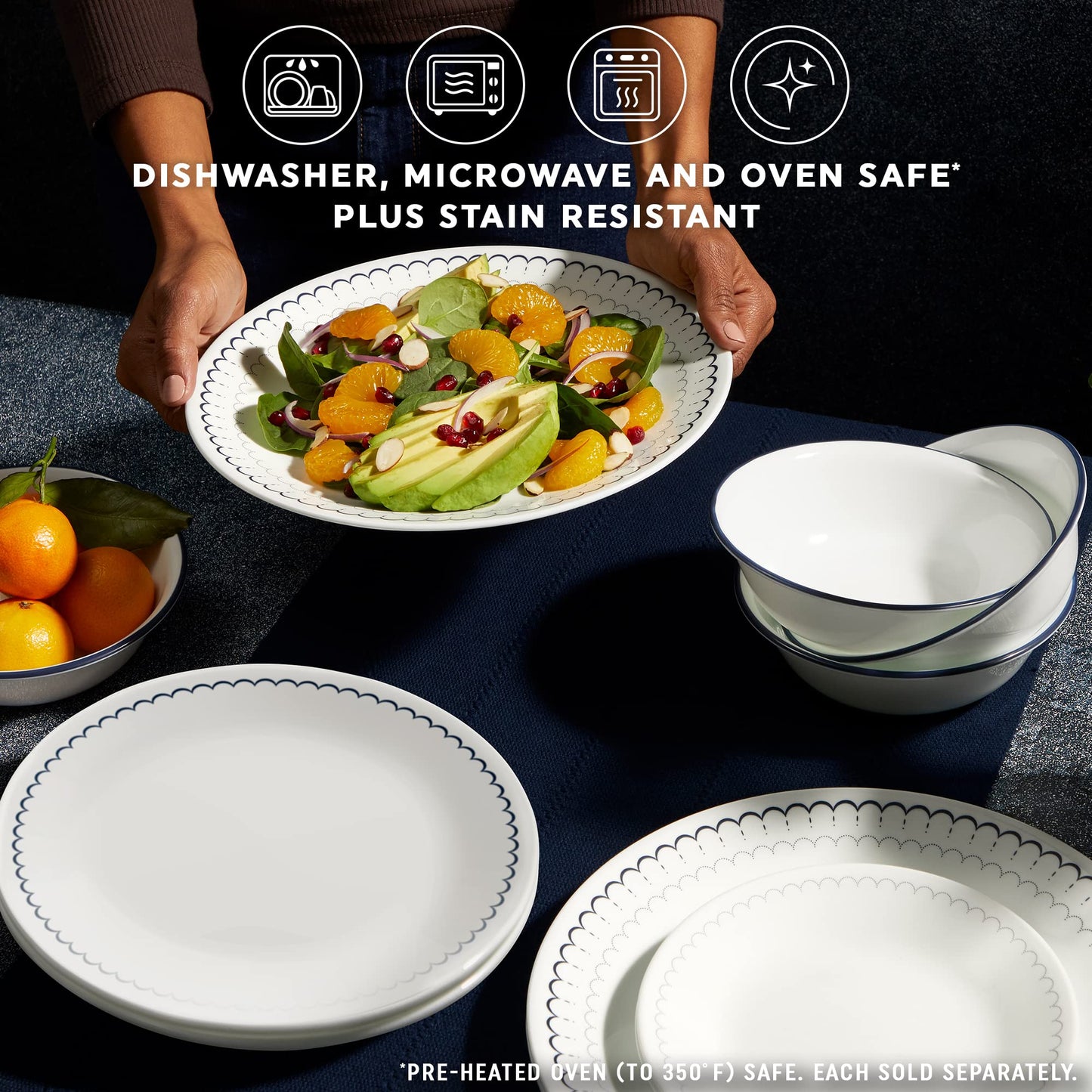 Corelle 6-Piece 8.5" Lunch Round Plates, Vitrelle Triple Layer Glass, Lightweight Round Plates, Salad Plates, Chip and Scratch Resistant, Microwave and Dishwasher Safe, Caspian