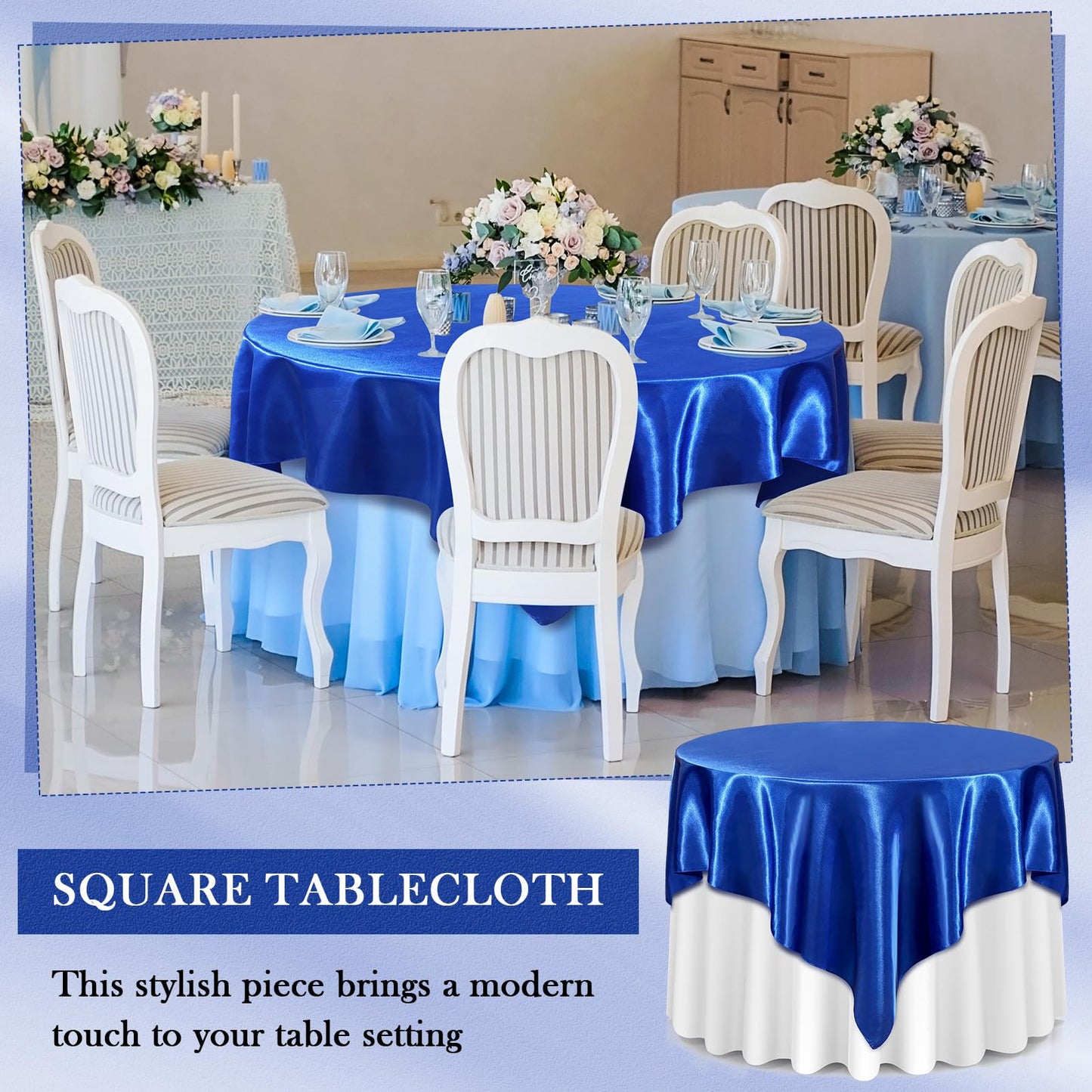 Newwiee 12 Pcs 72 Inch Satin Tablecloth Square Overlay Smooth Fabric Tablecloth Satin Table Cover for Party Wedding Banquet Table Decoration(Royal Blue)