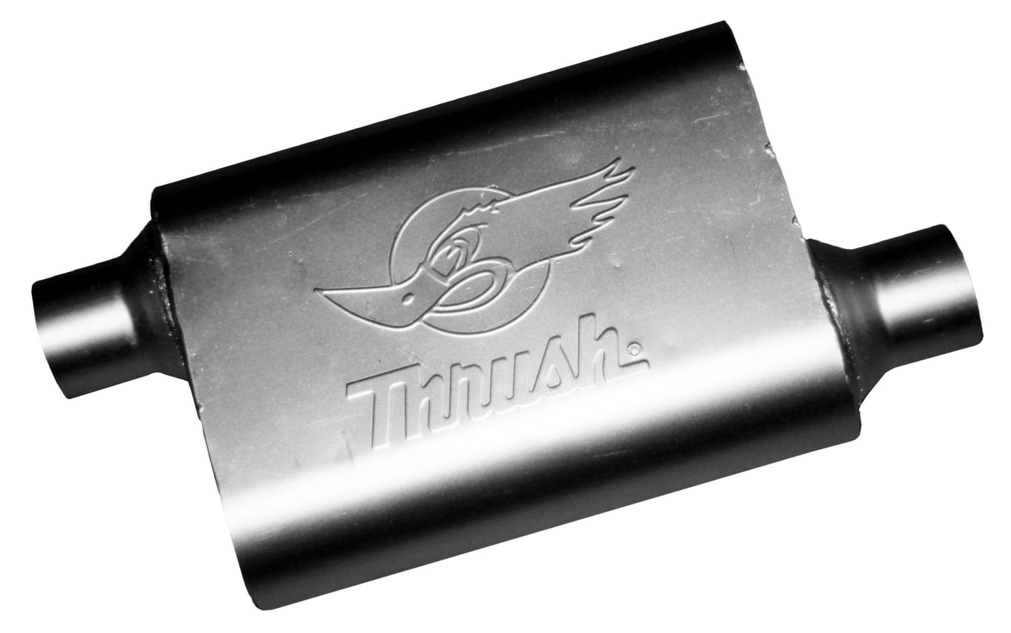 Thrush Muffler Deep Race Tone (Most Applications) Inlet 2.5 Pipe Connection Offset Outlet 2.5 Offset