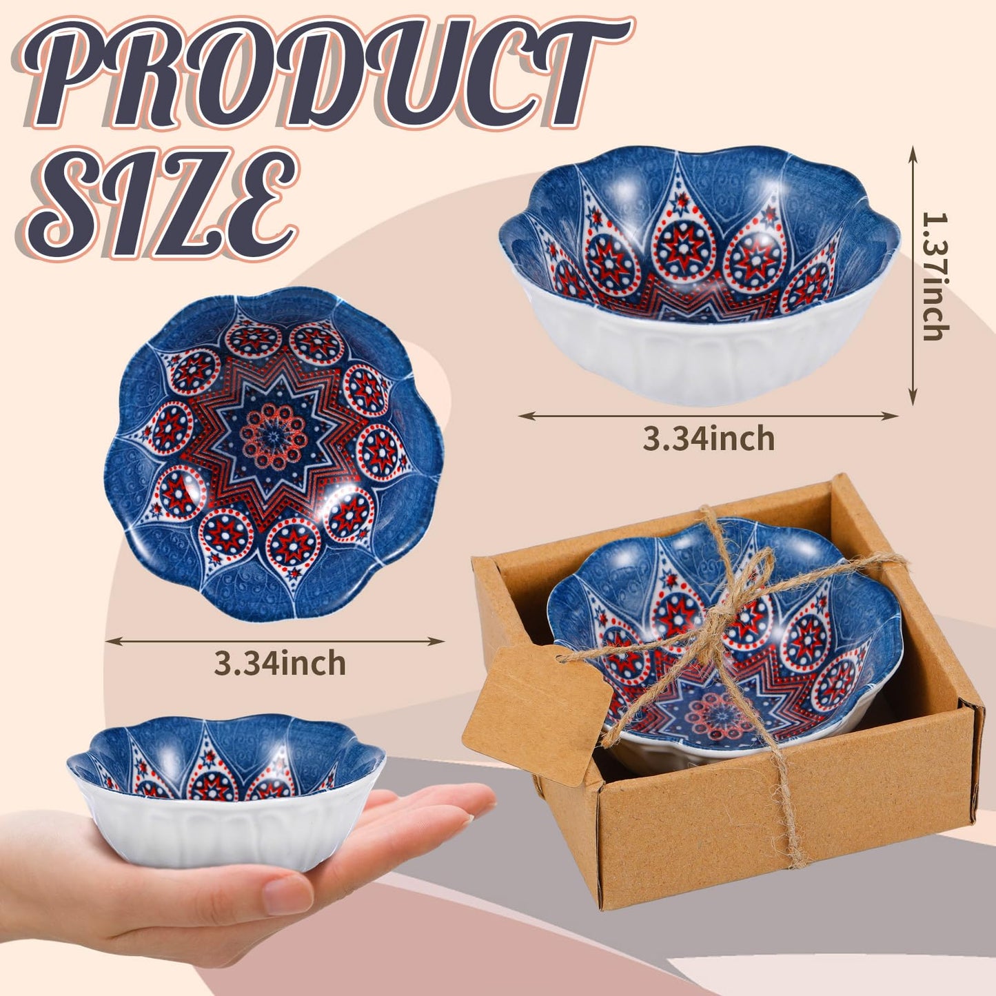 Yoande Wedding Favors for Guests Bulk 3.3 Inches Small Ceramic Bowl Mexican Salsa Bowl Dipping Boho Pottery Dishes for Bridal Shower Mexican Style Gifts Rustic Souvenirs (24 Pcs)