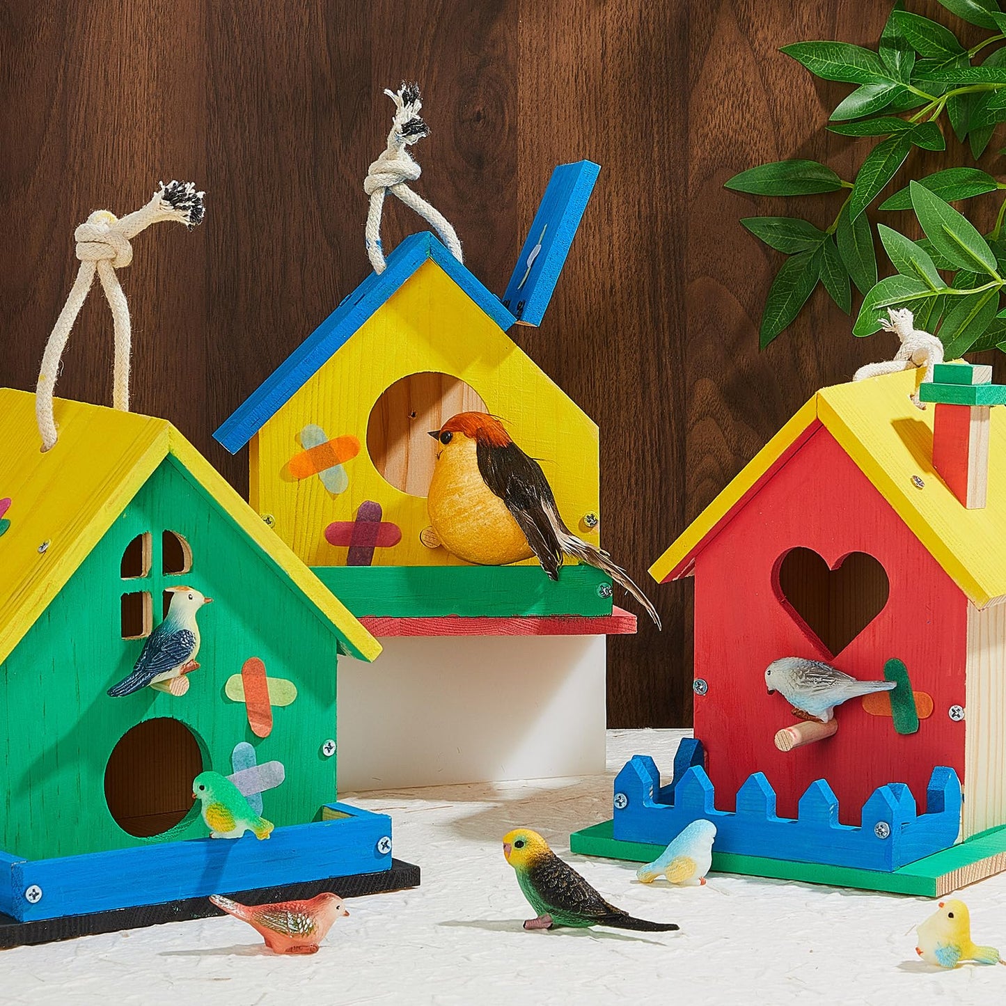 Juexica 4 Pack Wooden Birdhouse Kit DIY Buildable Bird House with Paint and Paintbrushes Art and Crafts Painting Kits for Boys Girls Adults Classroom Projects Gift Birthday Outdoor Craft(Heart)