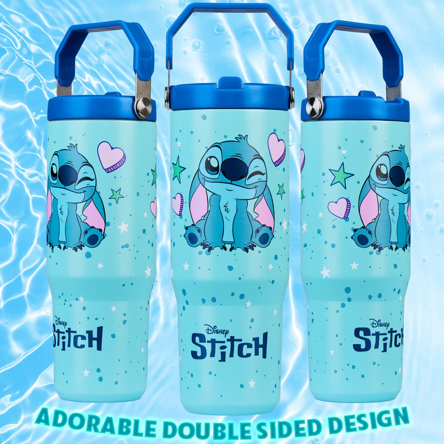Get Trend Disney Stitch Tumbler with Straw 30oz Kids Teens Insulated Cup with Lid Handle Travel Mug Cups with Lids for School Sports Gifts for Kids (Blue Stitch)