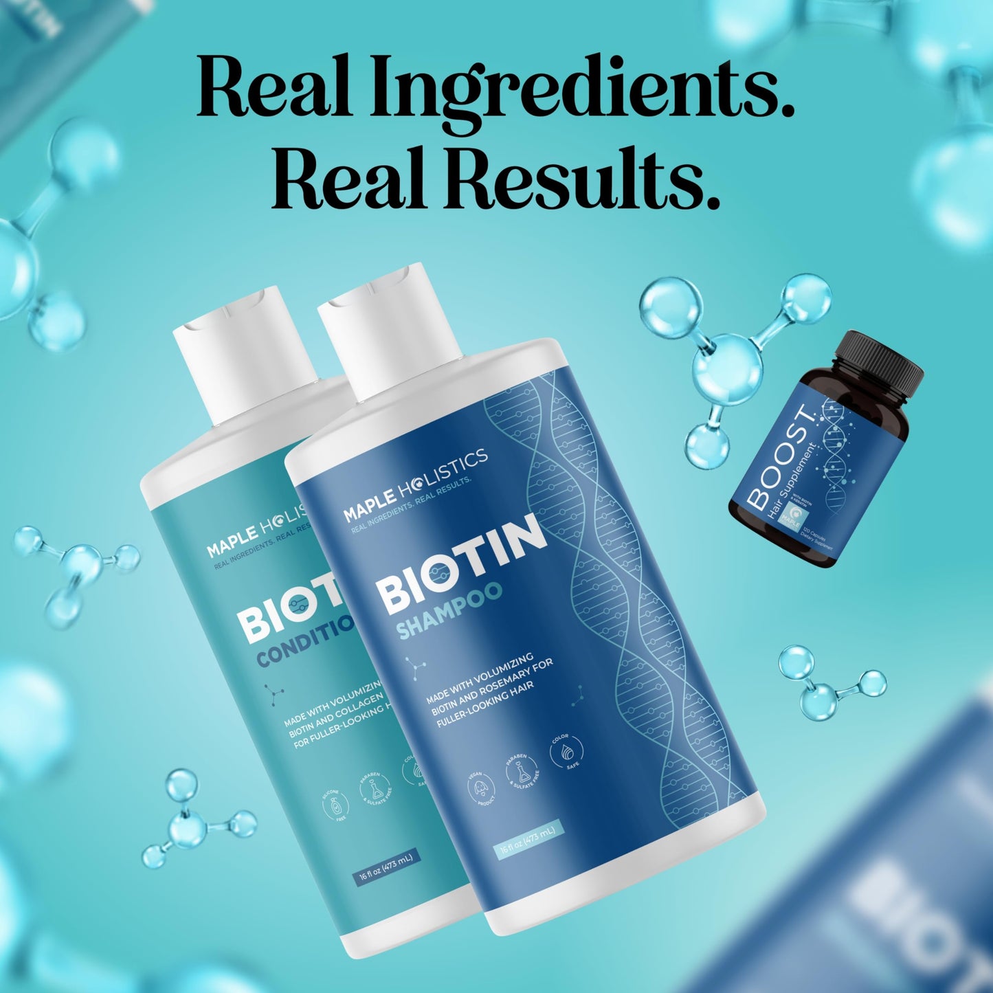 Biotin for Hair Growth Treatment Set - Biotin Shampoo and Conditioner Set Sulfate Free plus Hair Loss Supplement for Women & Men with Saw Palmetto Horsetail Collagen and Keratin (2 Month Supply)