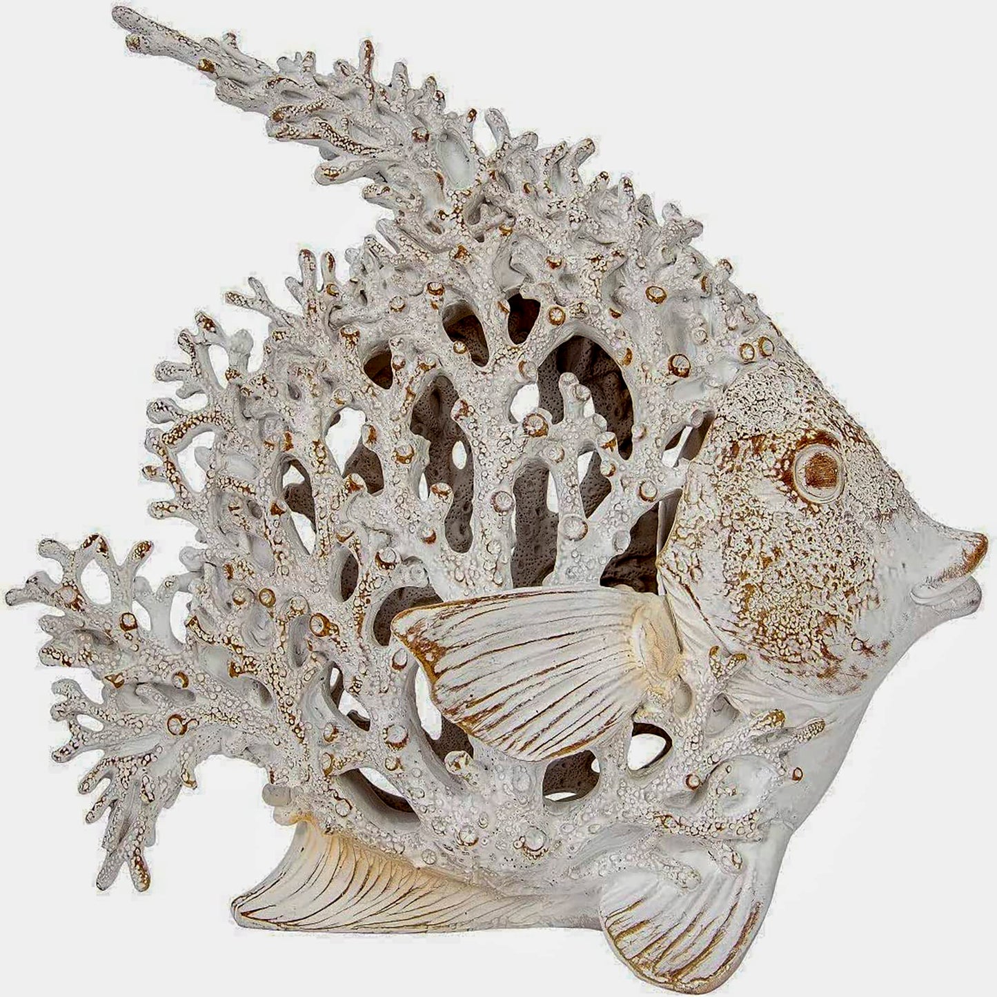 Corner Merchant Ocean Decor White Coral Reef Angelfish Sculpture Beach Home Decor Coastal Coral Look Tabletop Collection 12 in x 11 in